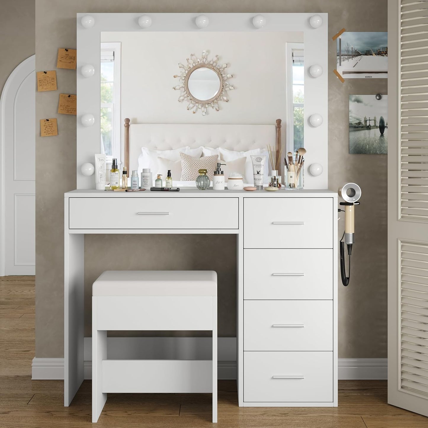 37 in Vanity Desk with Mirror & LED Lights for Makeup Lovers