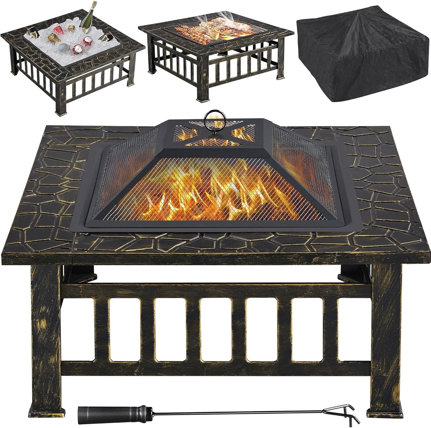 Yaheetech 32in Fire Pit for Outdoor Bonfire and BBQ Fun