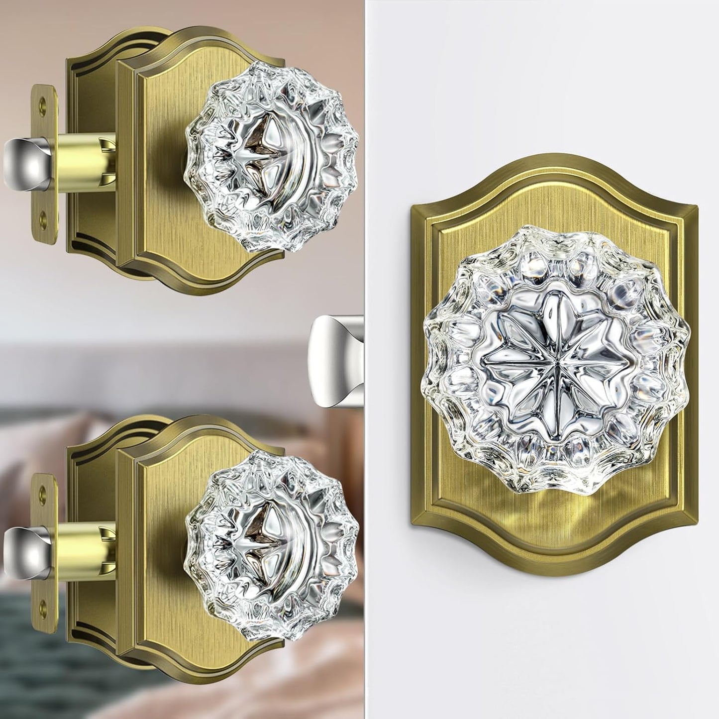 Antique Brass Crystal Door Knobs for Bedroom and Bathroom Use