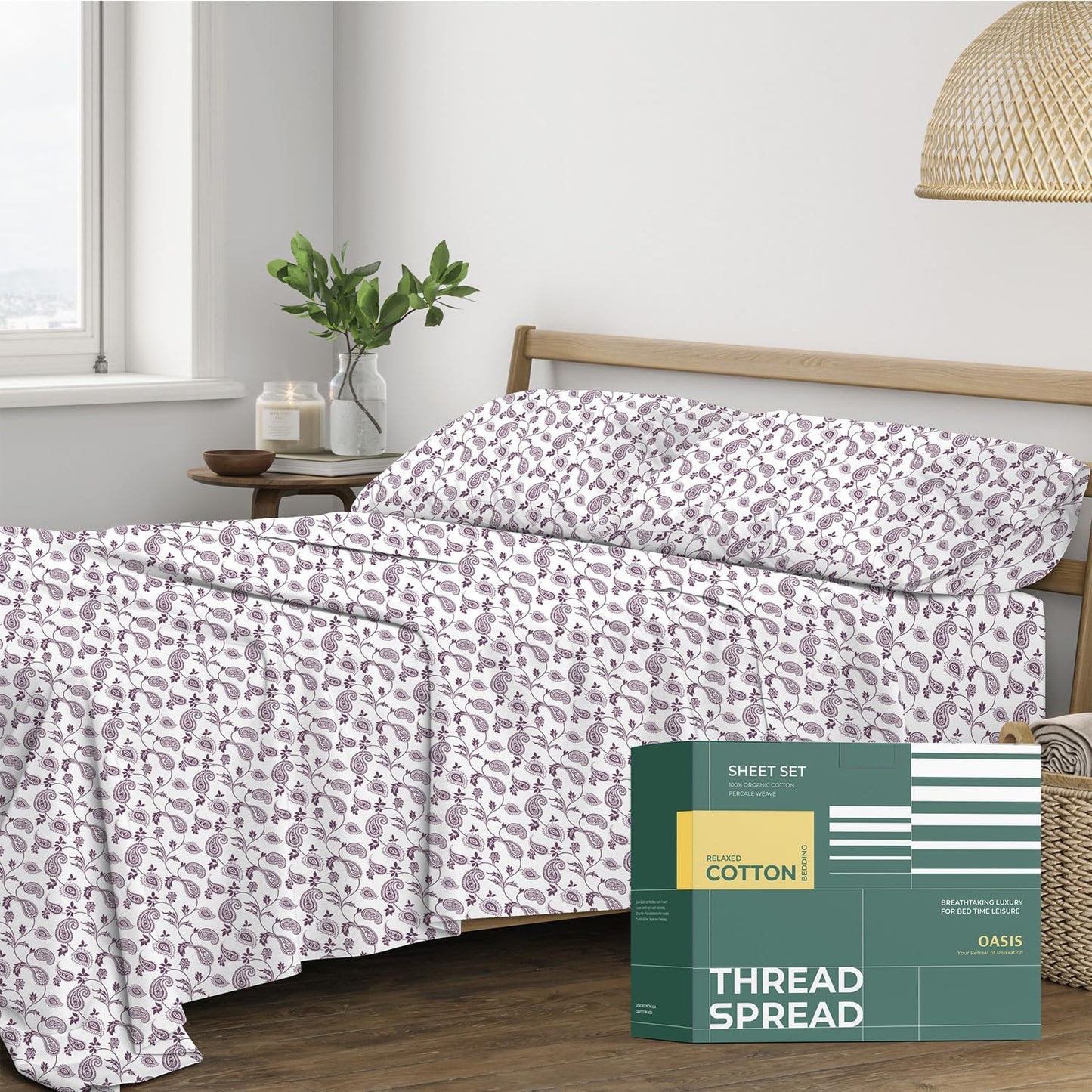 100% Organic Cotton Queen Size Sheets Set for Cool Comfort