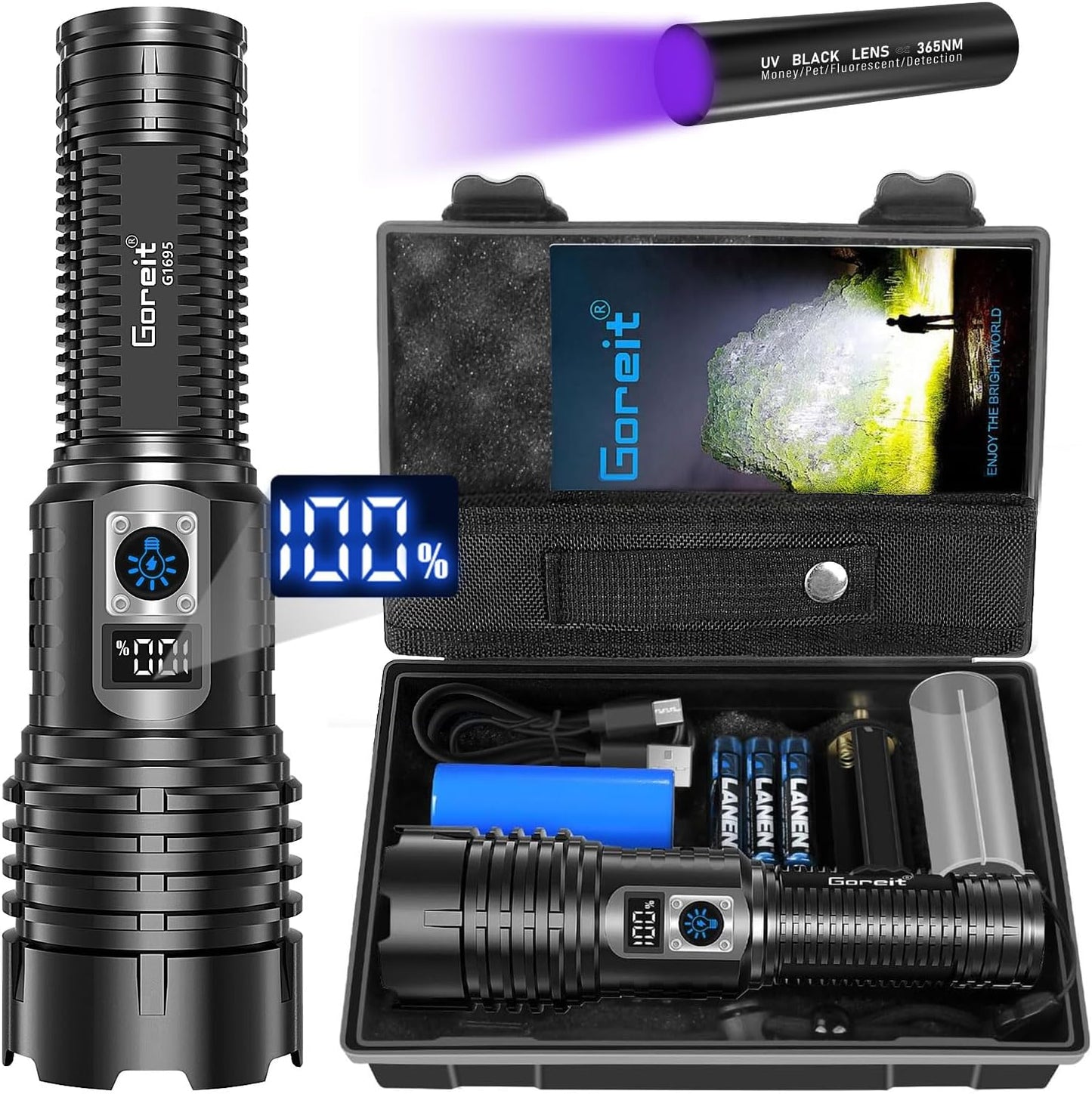 Goreit Flashlights LED High Lumens Rechargeable 2000 Lumens