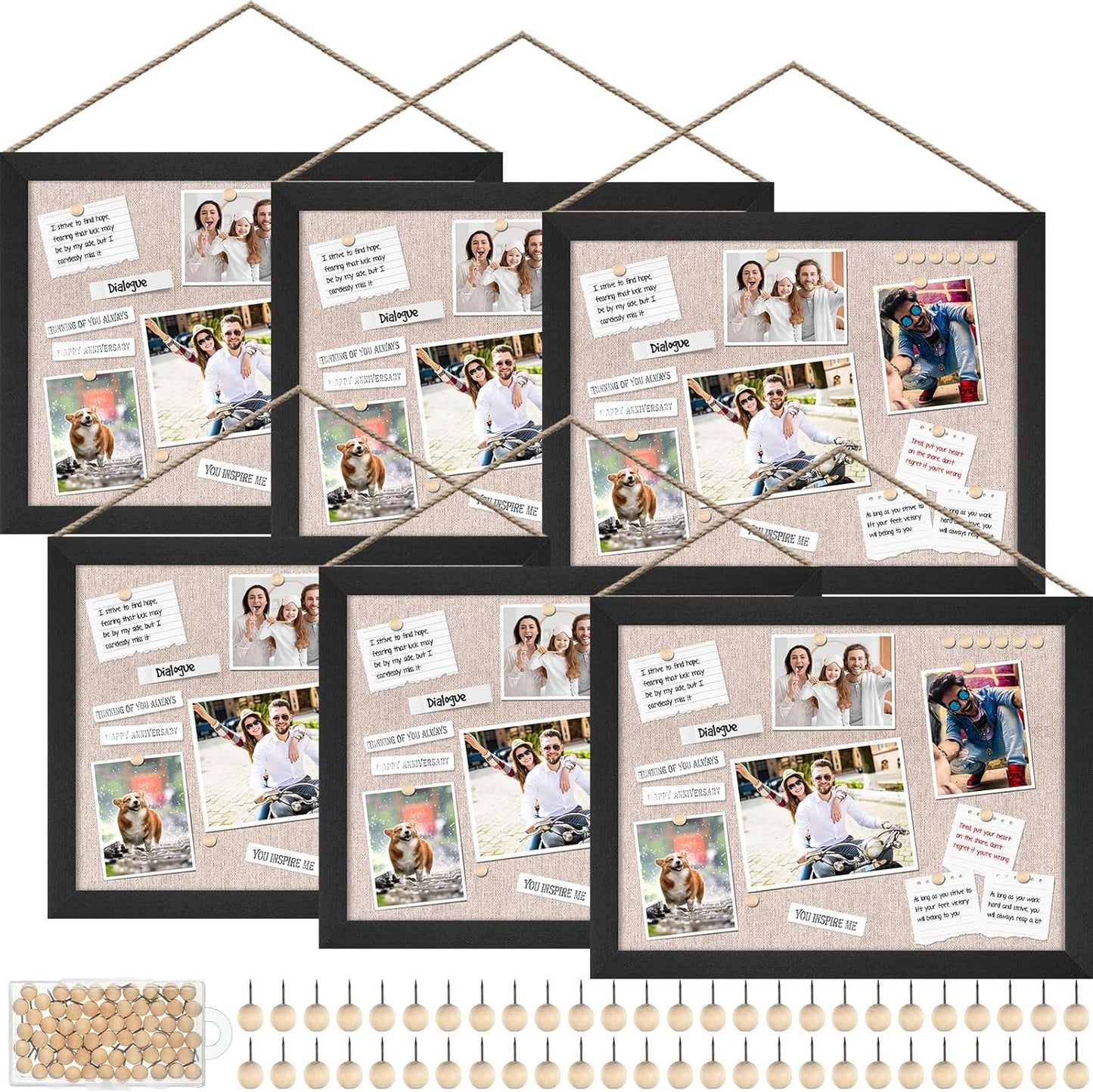 Teling 6 Pack Wood Bulletin Boards with Linen for Home Office