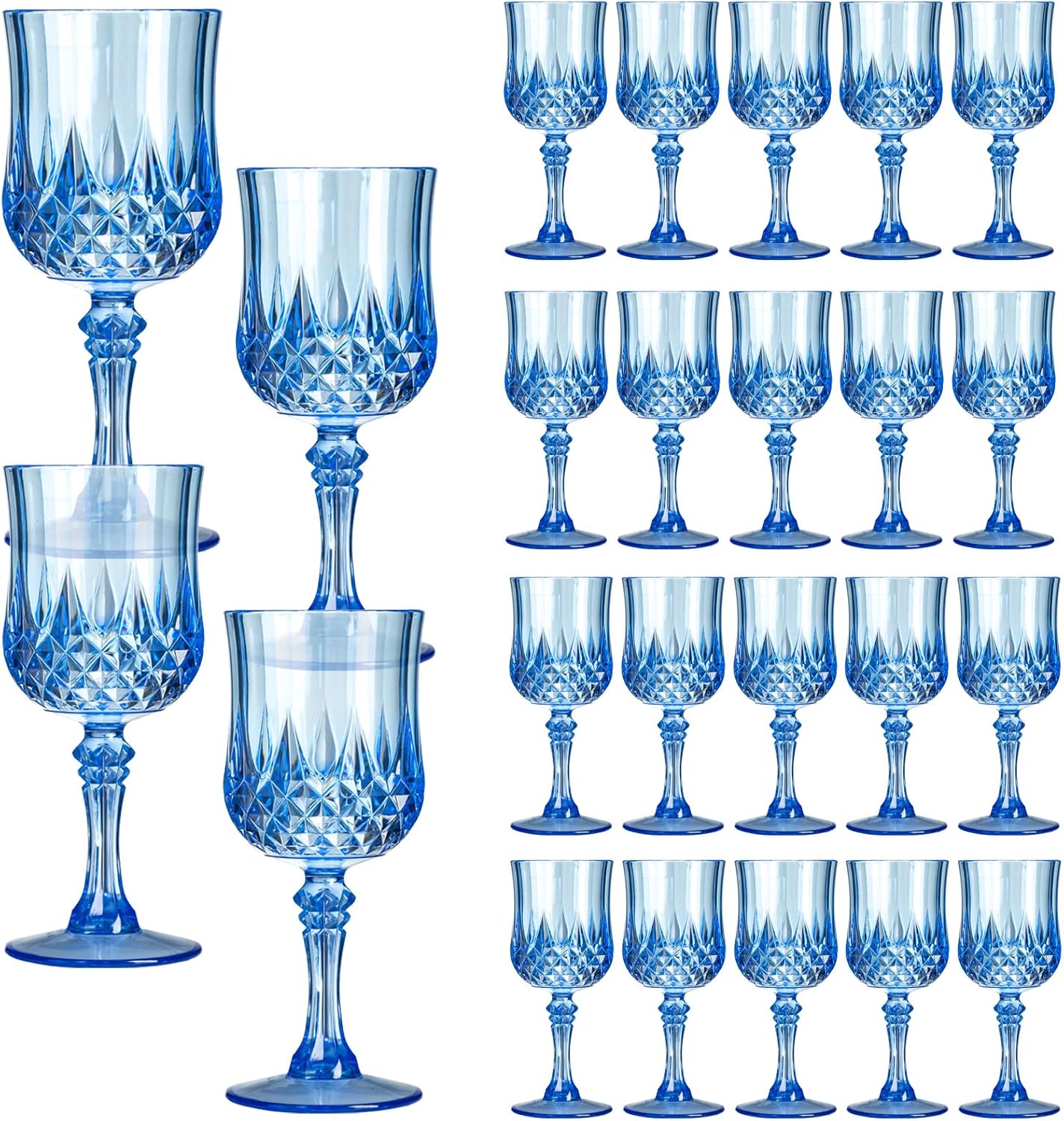 XKXKKE Blue Plastic Wine Glasses Set of 24 for Parties