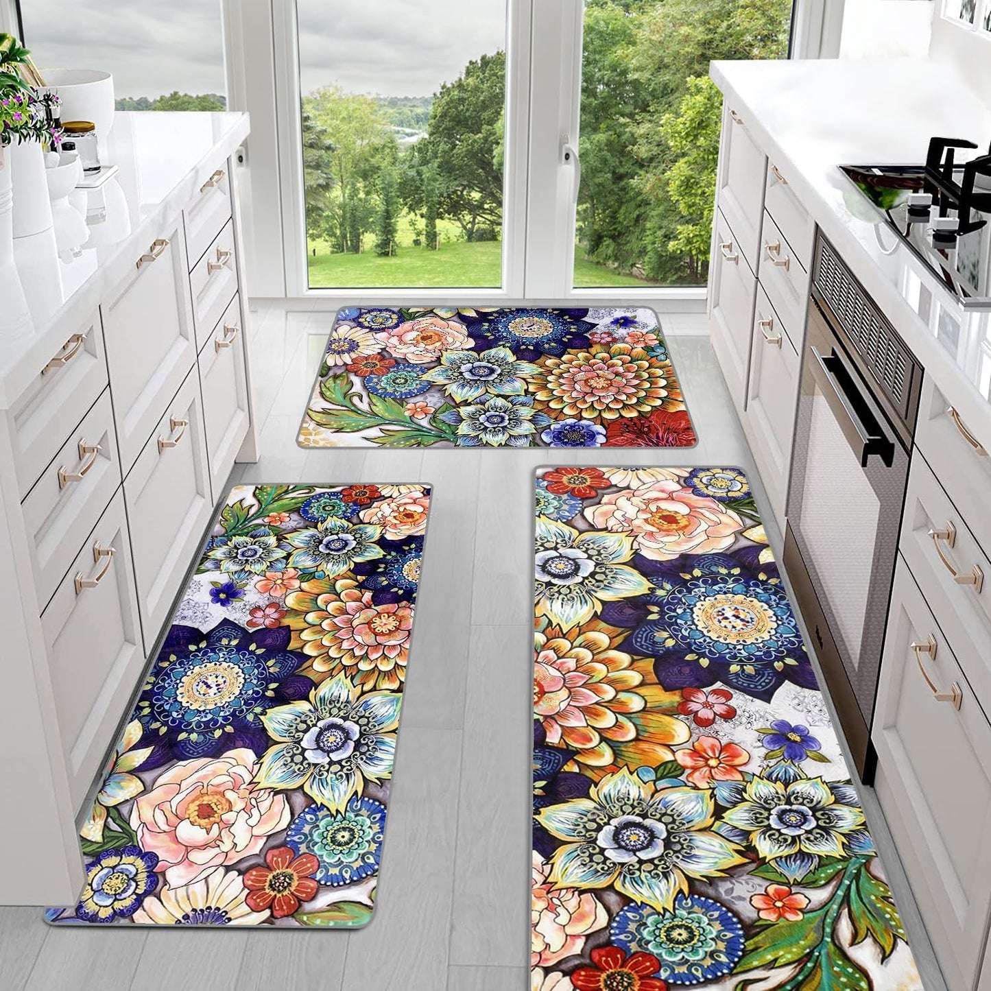 Sofort Kitchen Mats for Floor - Colorful Boho Rug Set of 3