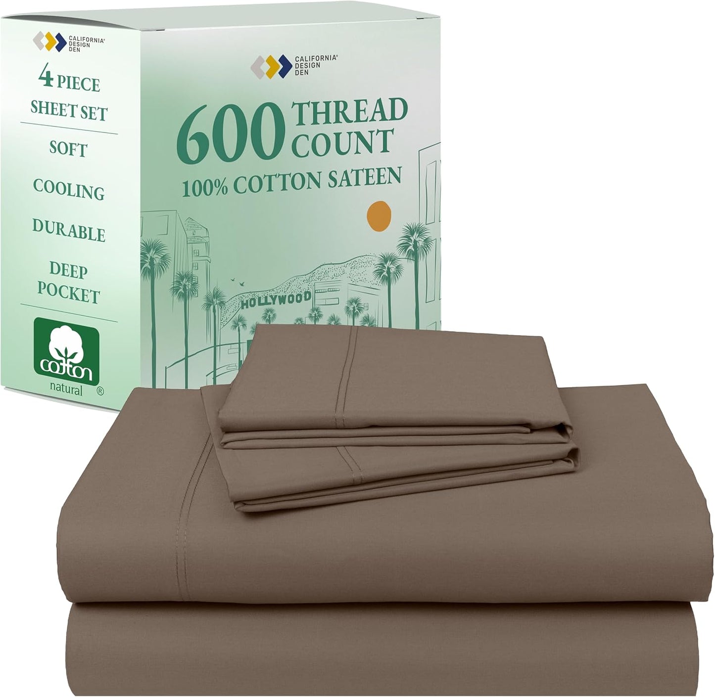 100% Cotton Sheet Set Queen - 600 Thread Count Sateen Sheets