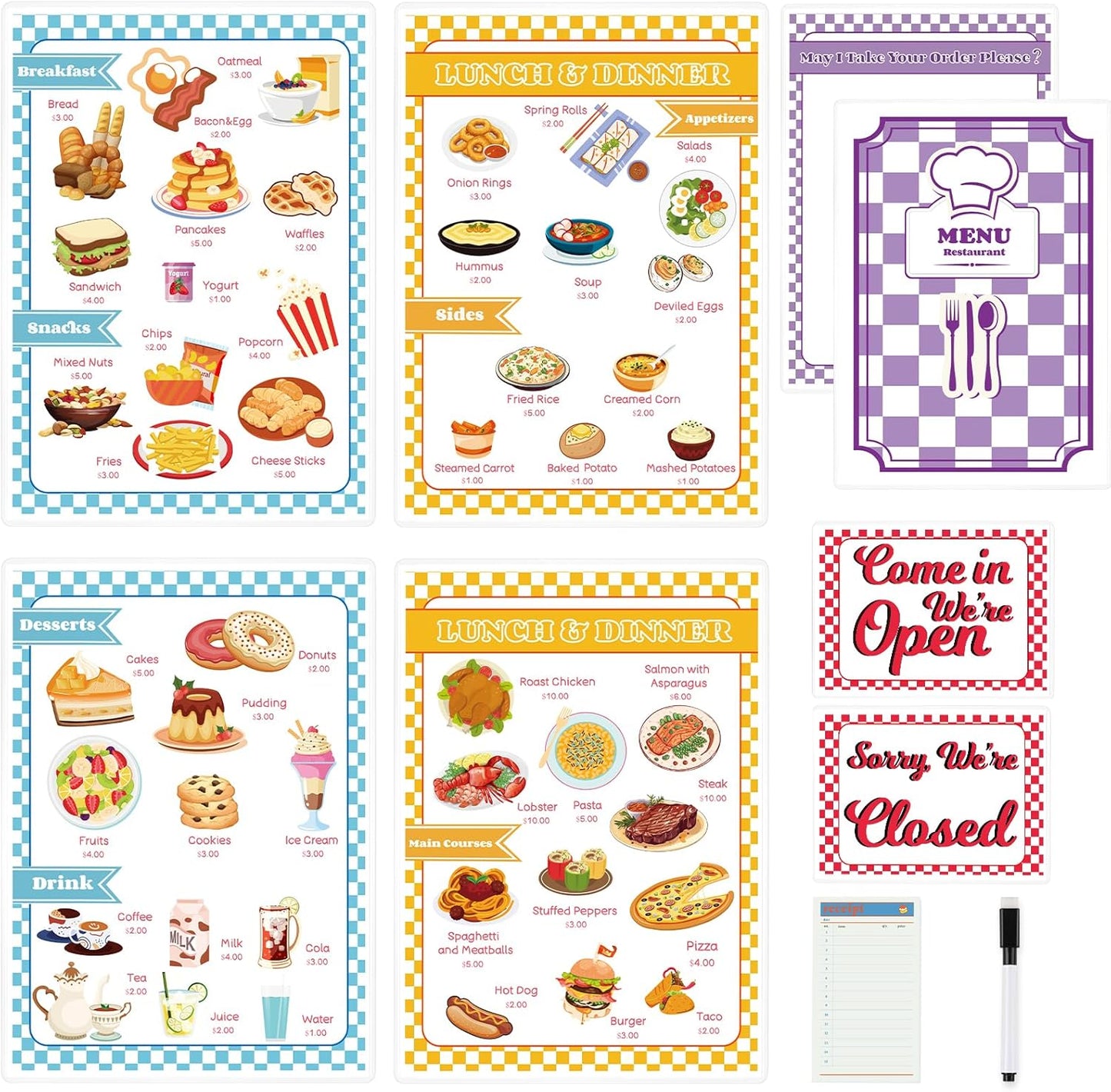 Pretend Play Diner Set with Menus & Receipt Book