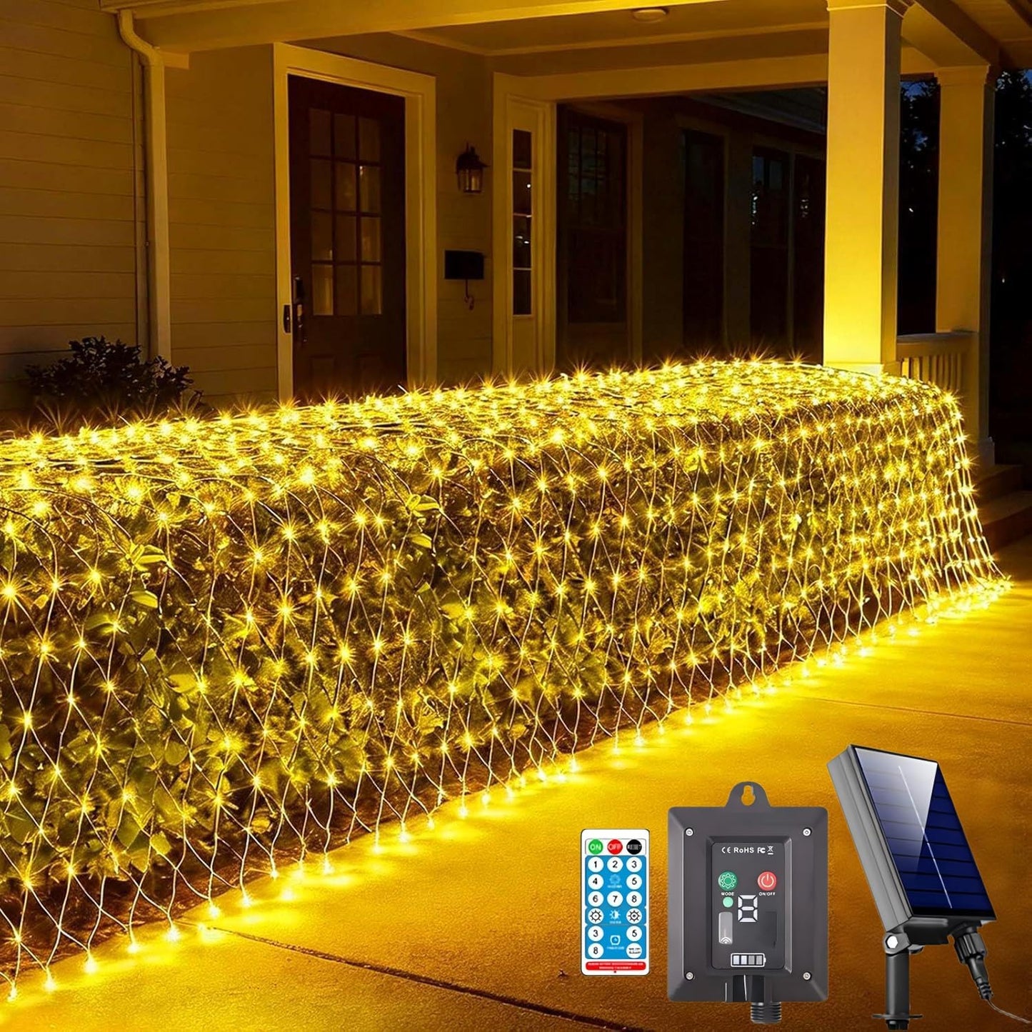 Solar Net Lights Outdoor for Bushes - 360 LED Warm White Decor