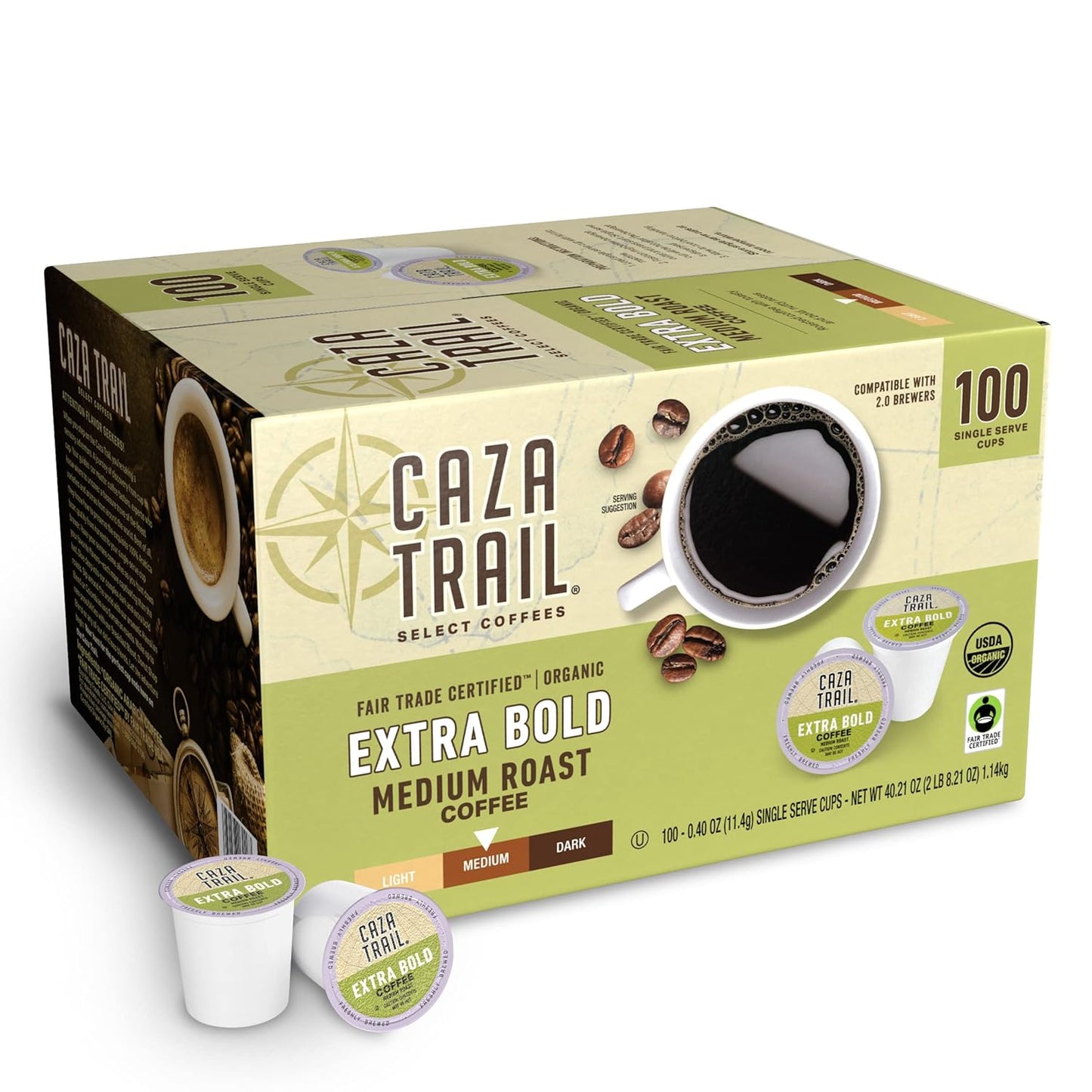 Caza Trail Coffee Organic Extra Bold Medium Roast 100 Cups