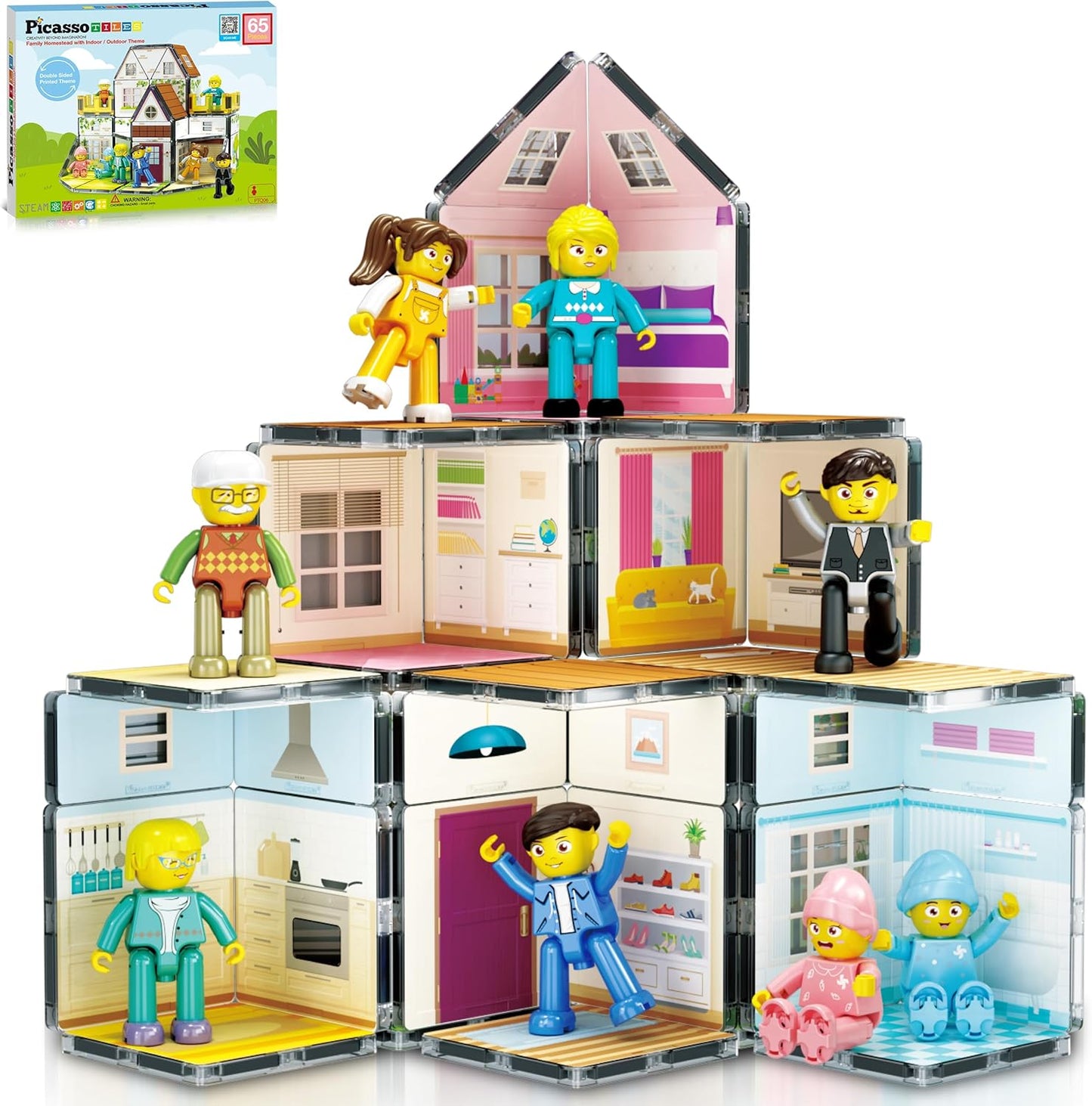 PicassoTiles Magnetic Tile Building Block Doll House Playset