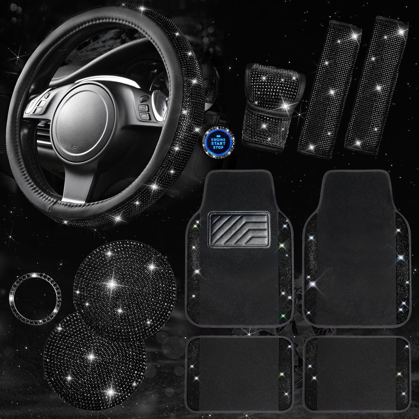 Bling Diamond Car Mats Accessories Set for Women by CAR PASS