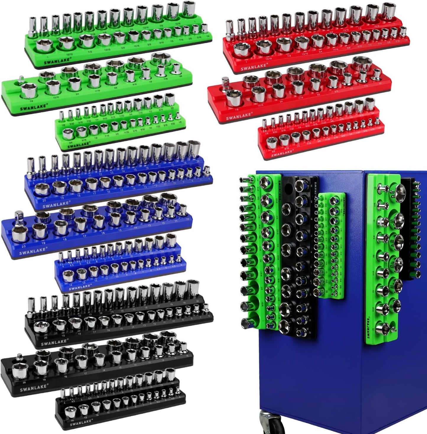 SWANLAKE Magnetic Socket Organizer Set for 286 Pieces Storage