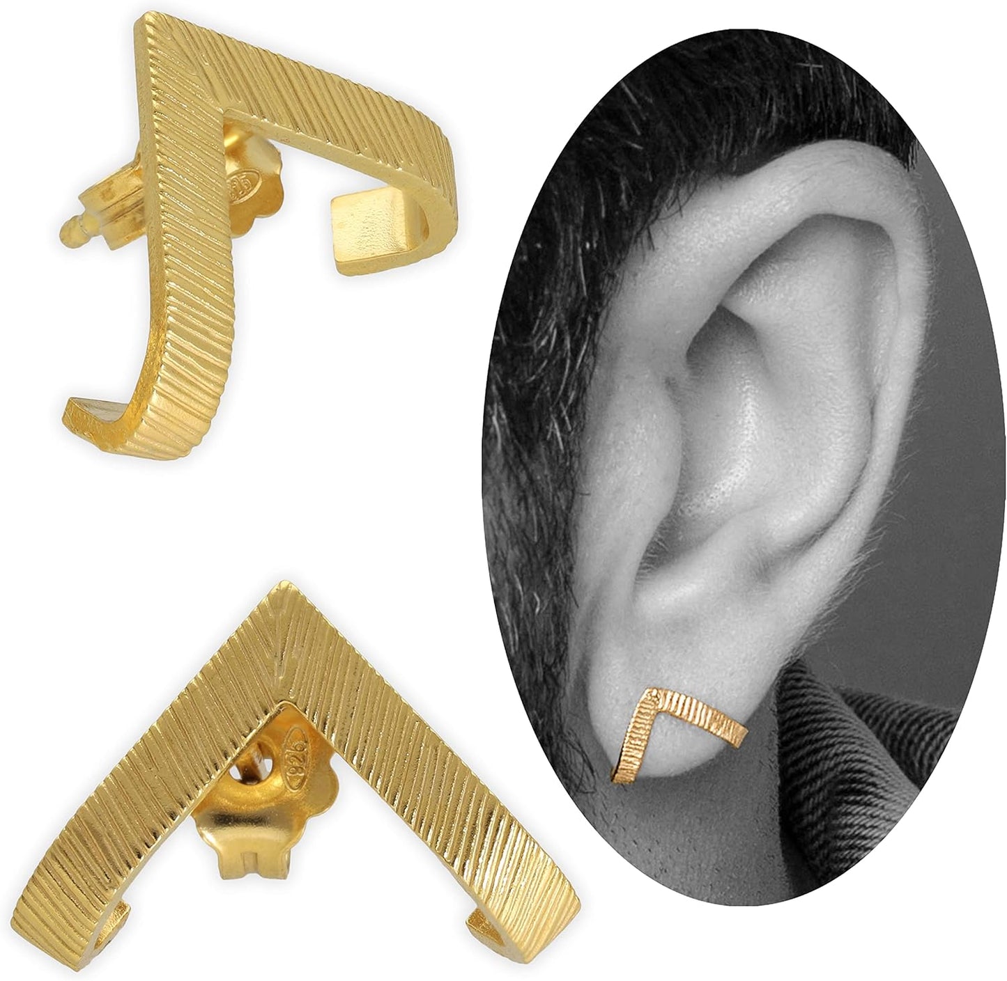 Hammered Triangle Huggie Hoop Earrings for Men in 925 Silver