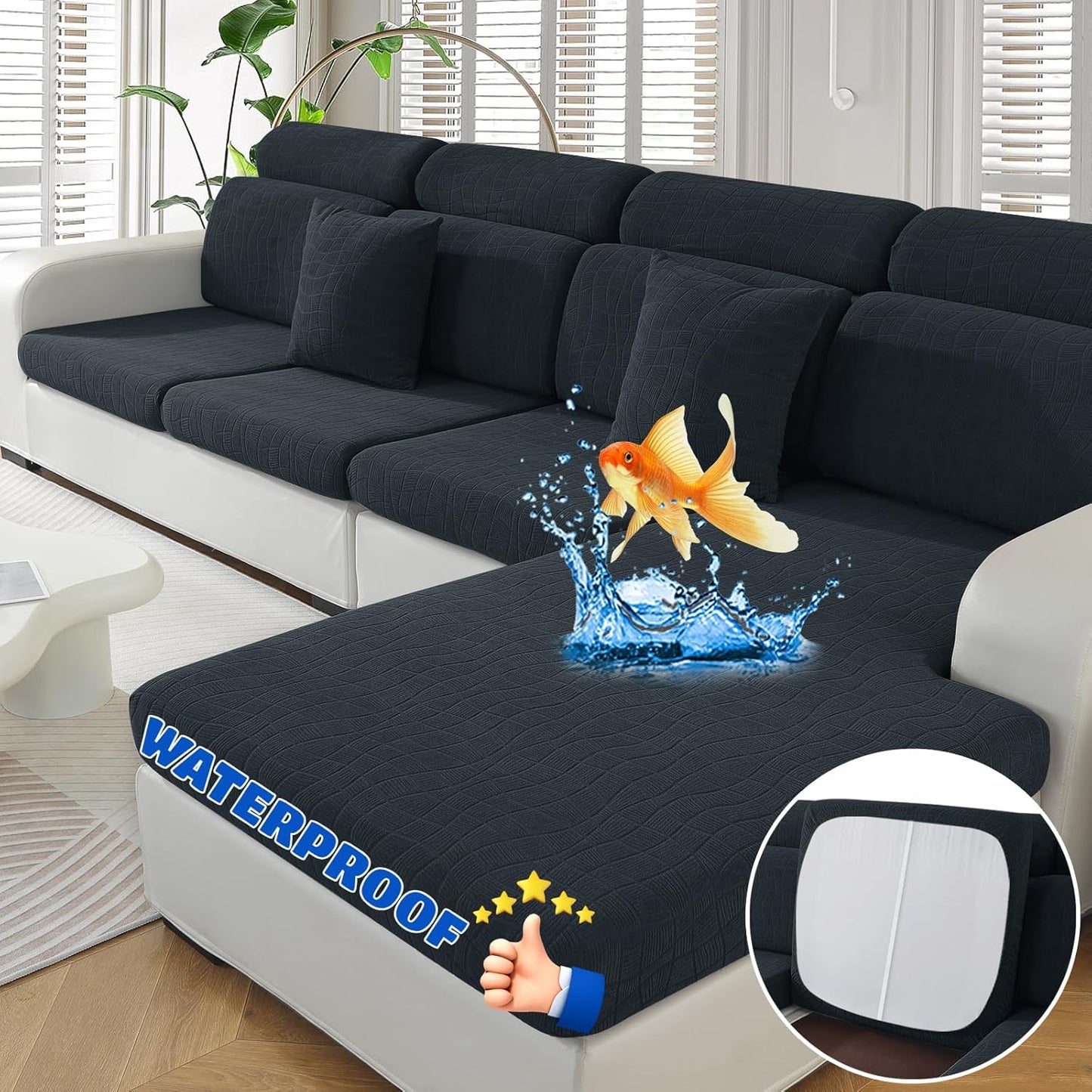 MAXIJIN Waterproof Couch Cushion Covers for Sectional Sofa