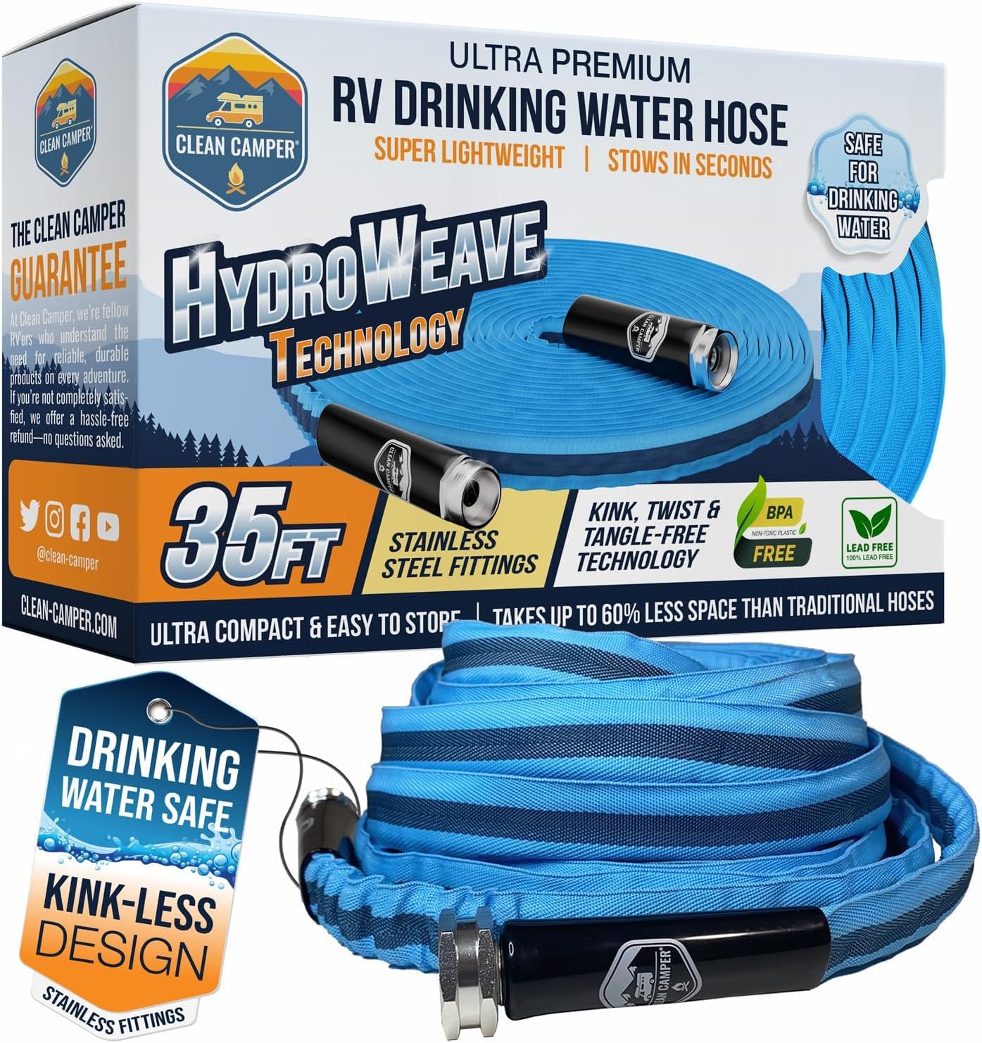 RV Fresh Water Drinking Hose 35ft - Kink Free & Durable Design