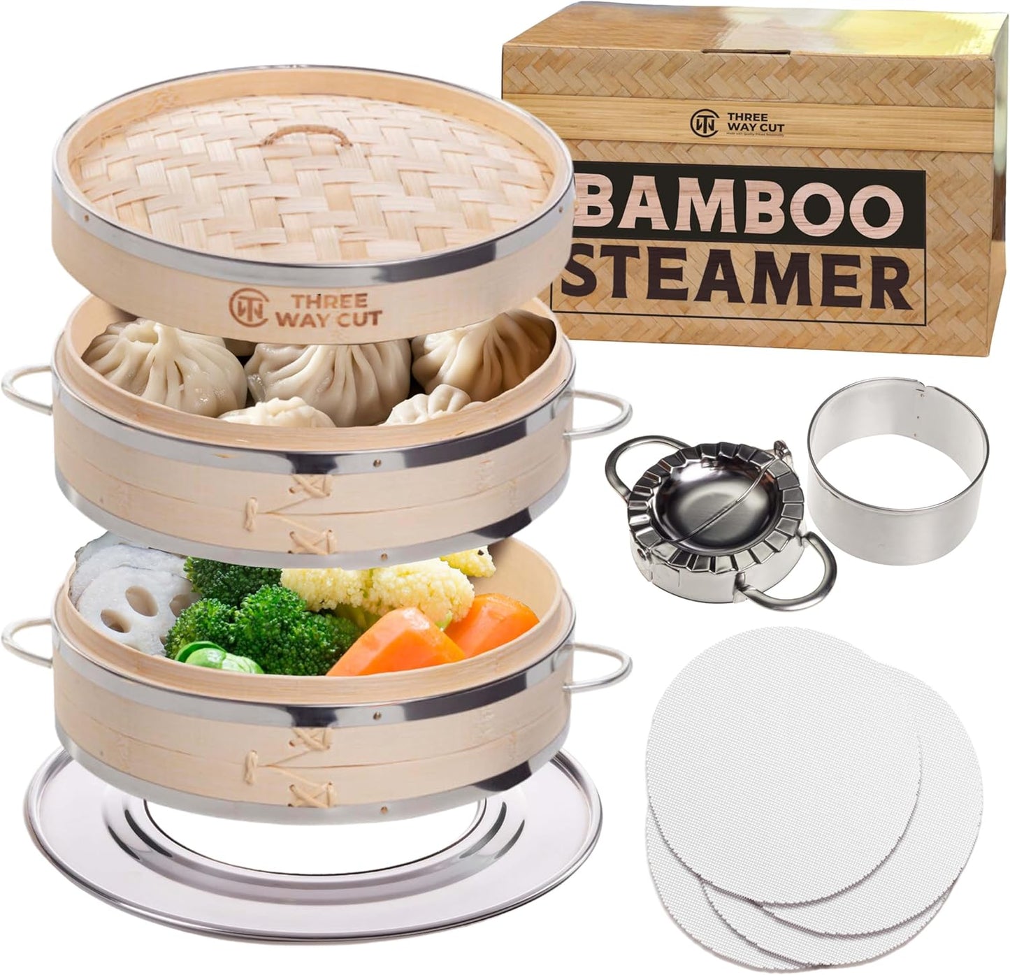 Dumpling Bamboo Steamer 10 Inch 2 Tier for Healthy Cooking
