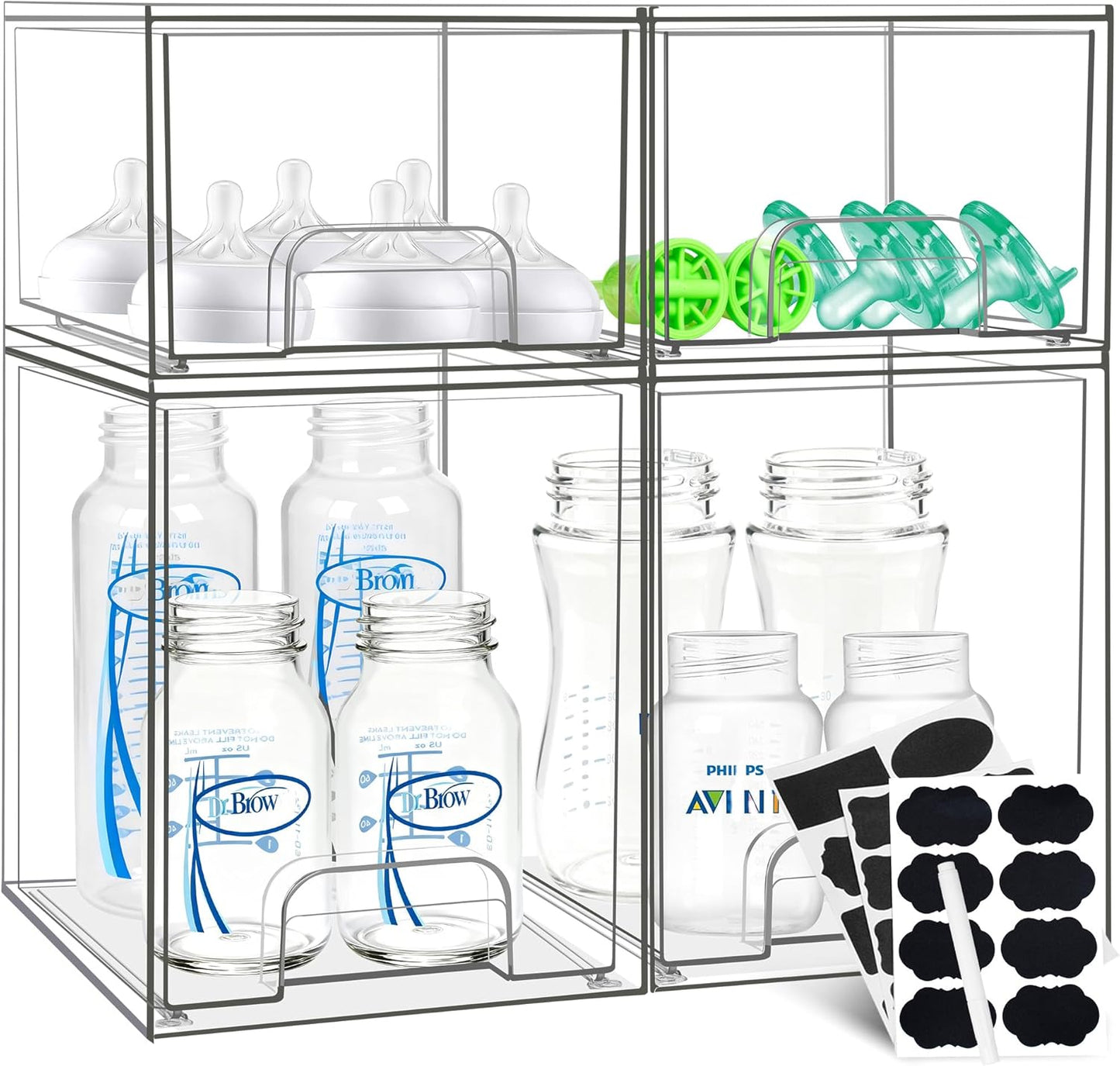 Baby Bottle Organizer 4-Pack Stackable Storage Drawers for Essentials