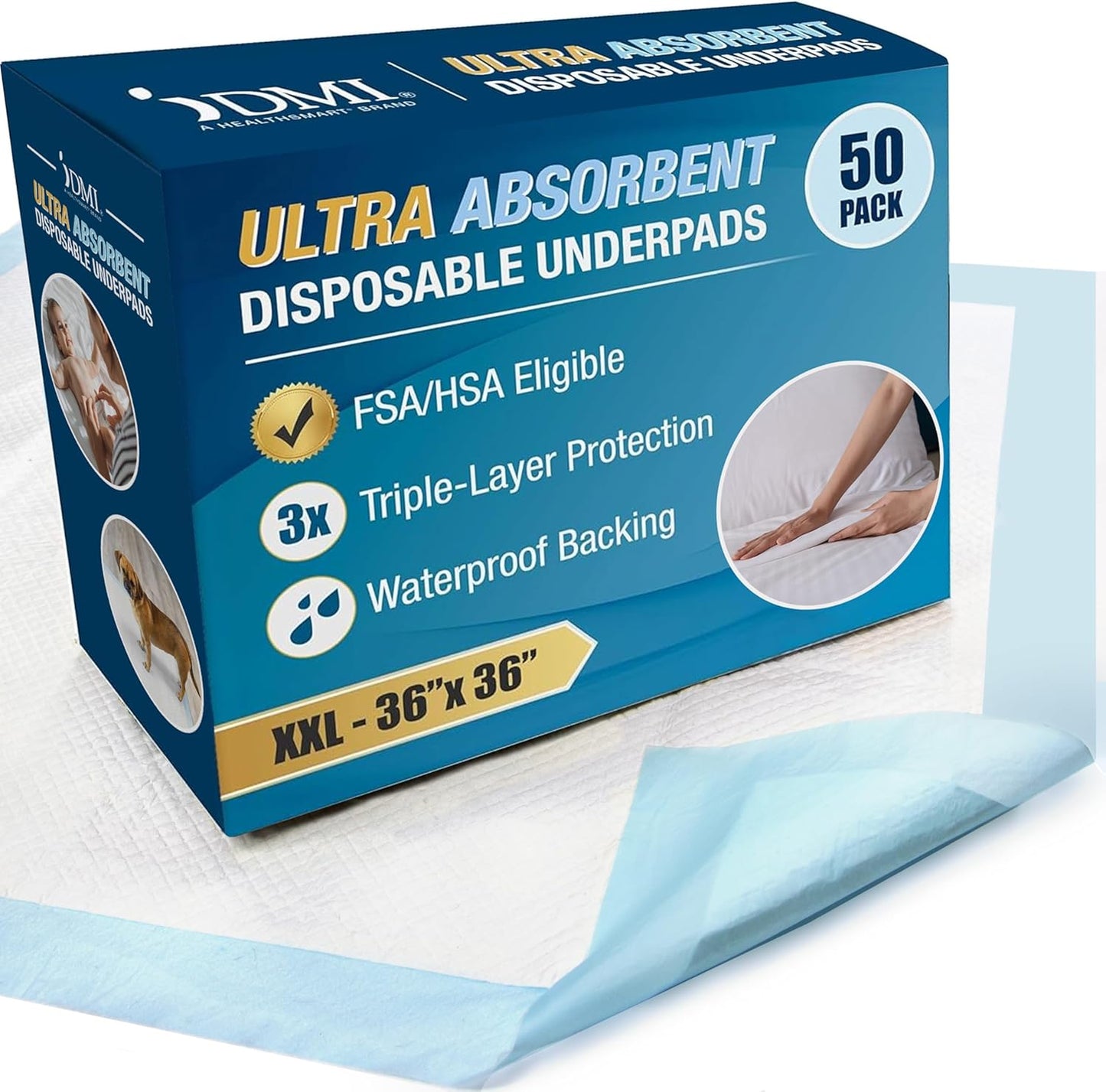 50-Pack XL Incontinence Bed Pads - Absorbent Protection