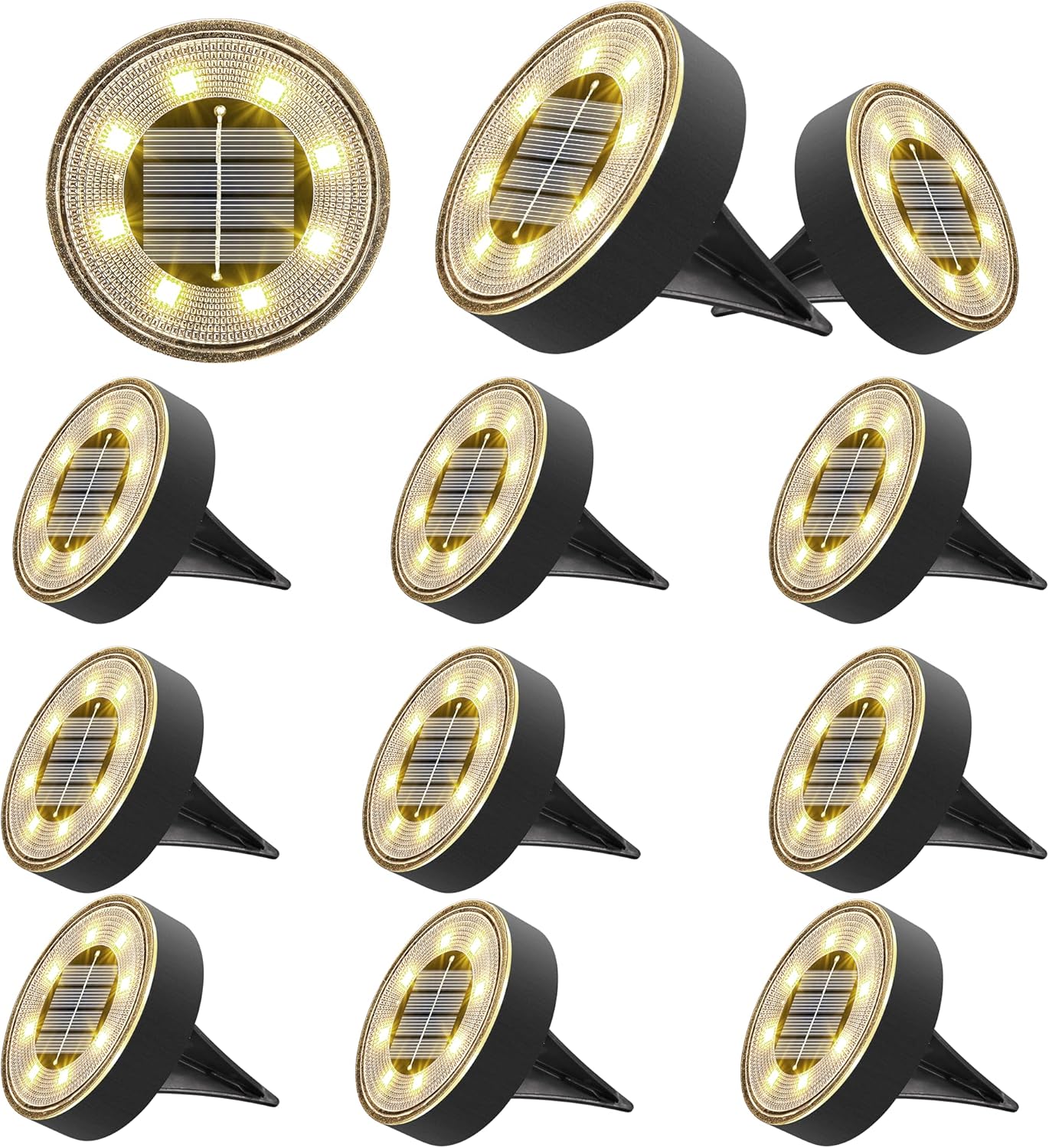 Joomer Solar Ground Lights: 12 Pack 8 LED Waterproof Disc Lights