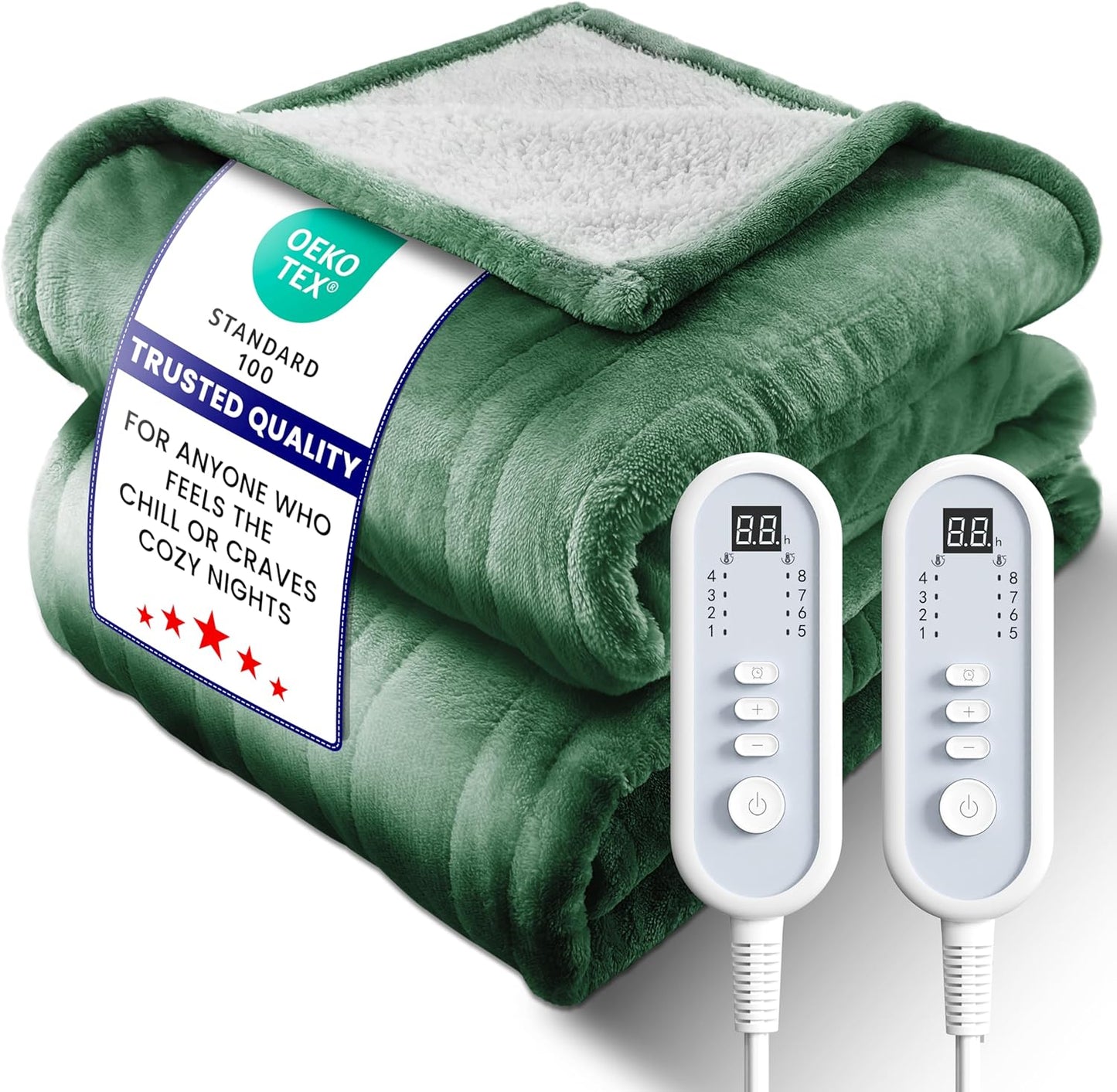 Electric Heated Blanket Queen with Premium Flannel & Sherpa
