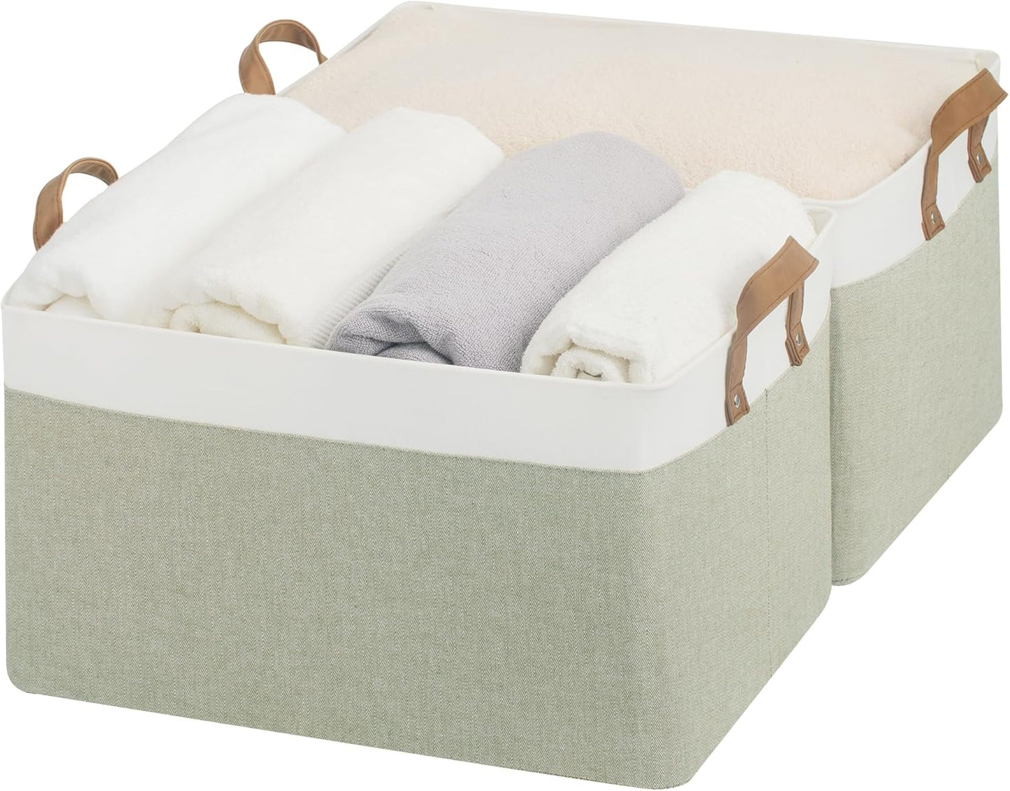 Extra Large Fabric Storage Bins for Shelves - 2-Pack Green & White