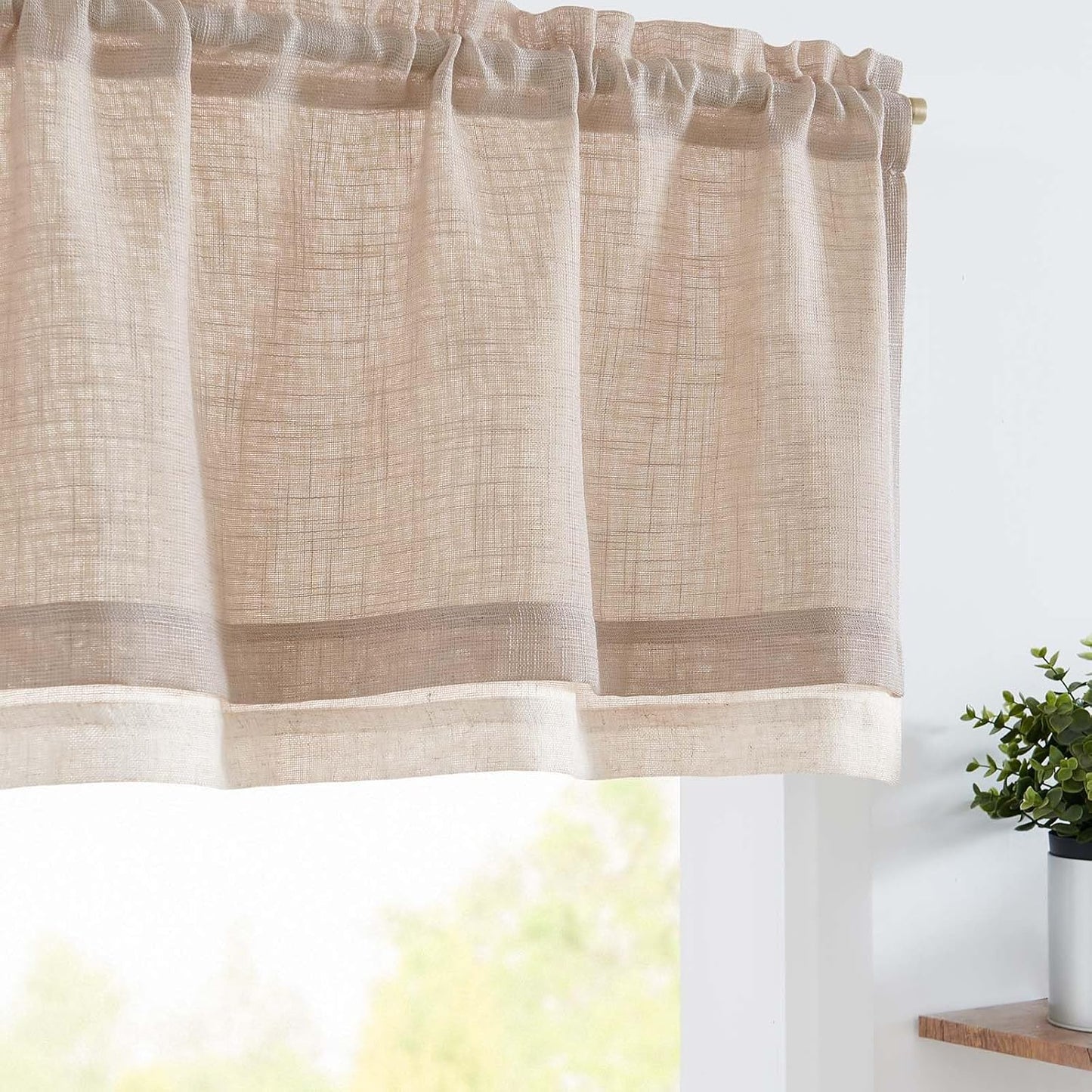 Linen Farmhouse Valances for Living Room Windows 16 Inch Slubbed