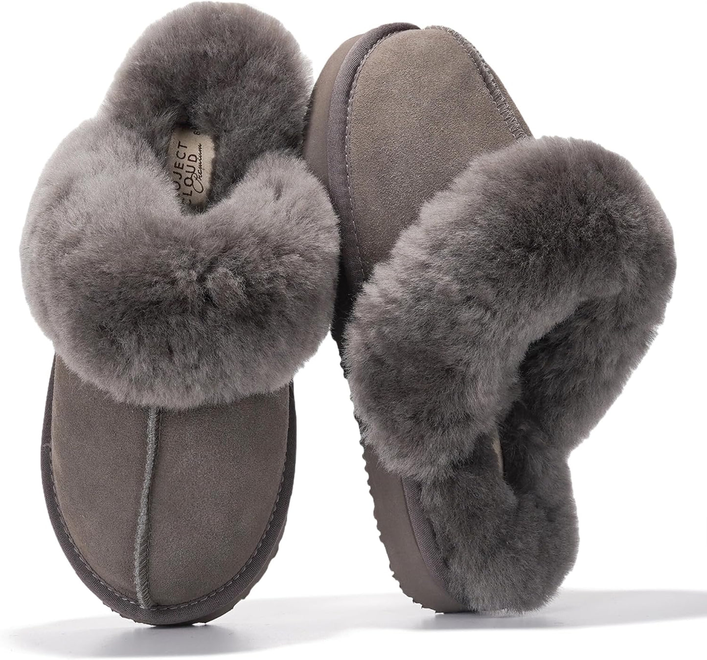 Project Cloud Genuine Leather Slippers for Women with Fur Lining