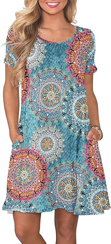 WNEEDU Women's Summer Casual T Shirt Dresses with Pockets