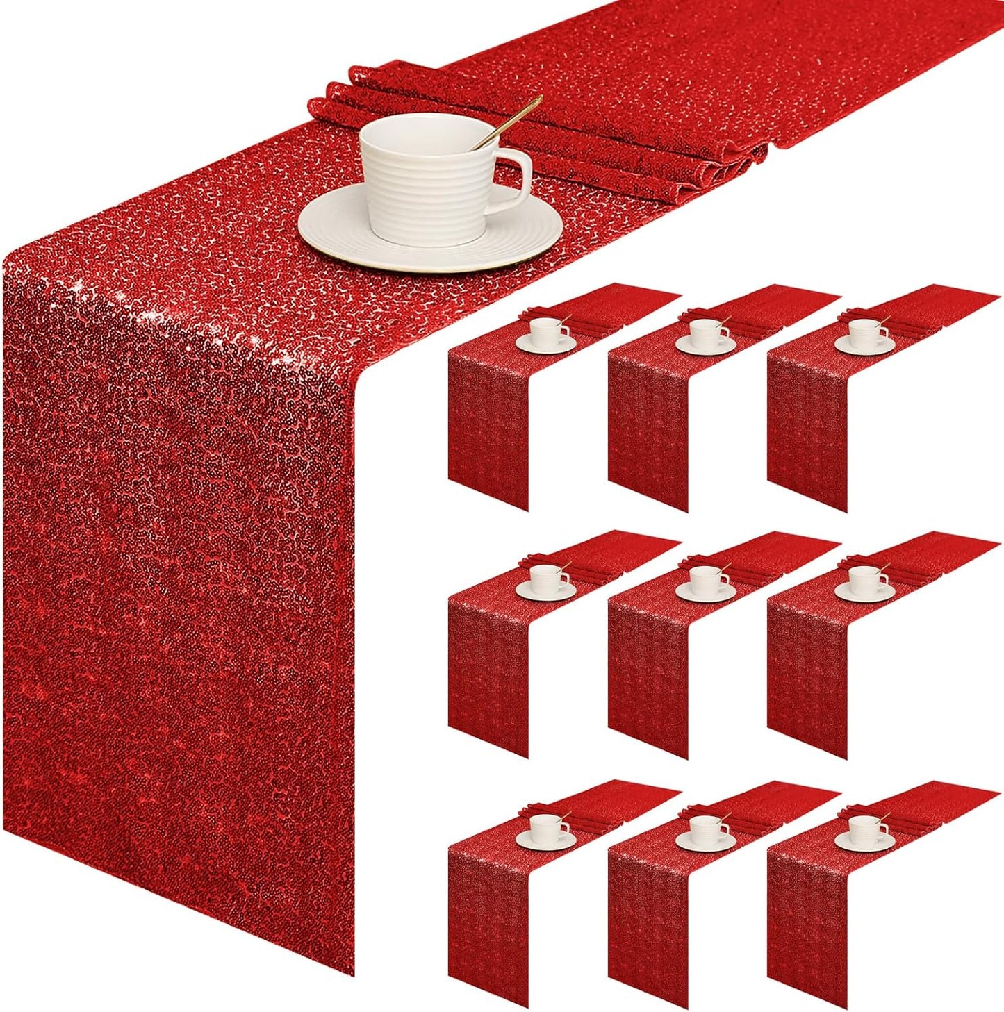 Glitter Red Sequin Table Runner for Parties and Celebrations
