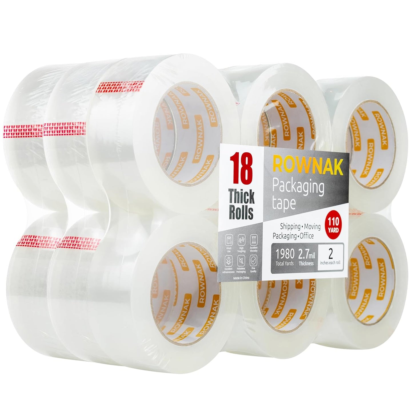 Clear Packing Tape 18 Rolls - Heavy Duty 2.0 in. Wide Tape