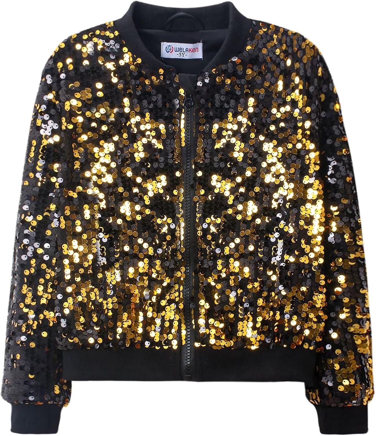 Girls' Ombre Sequin Bomber Jacket with Pockets for Kids