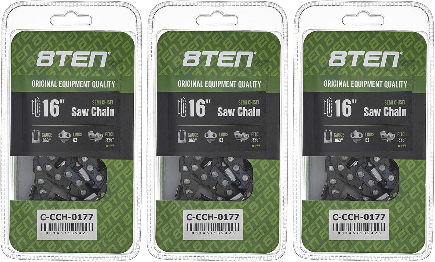 8TEN Semi Chisel Chainsaw Chain 16 Inch for Stihl Models