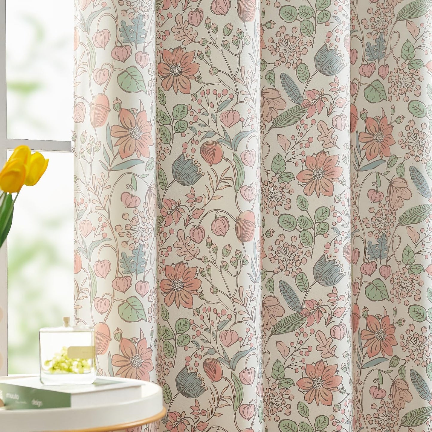 Floral Blackout Curtains for Girls Room - 72 Inch Long Panels
