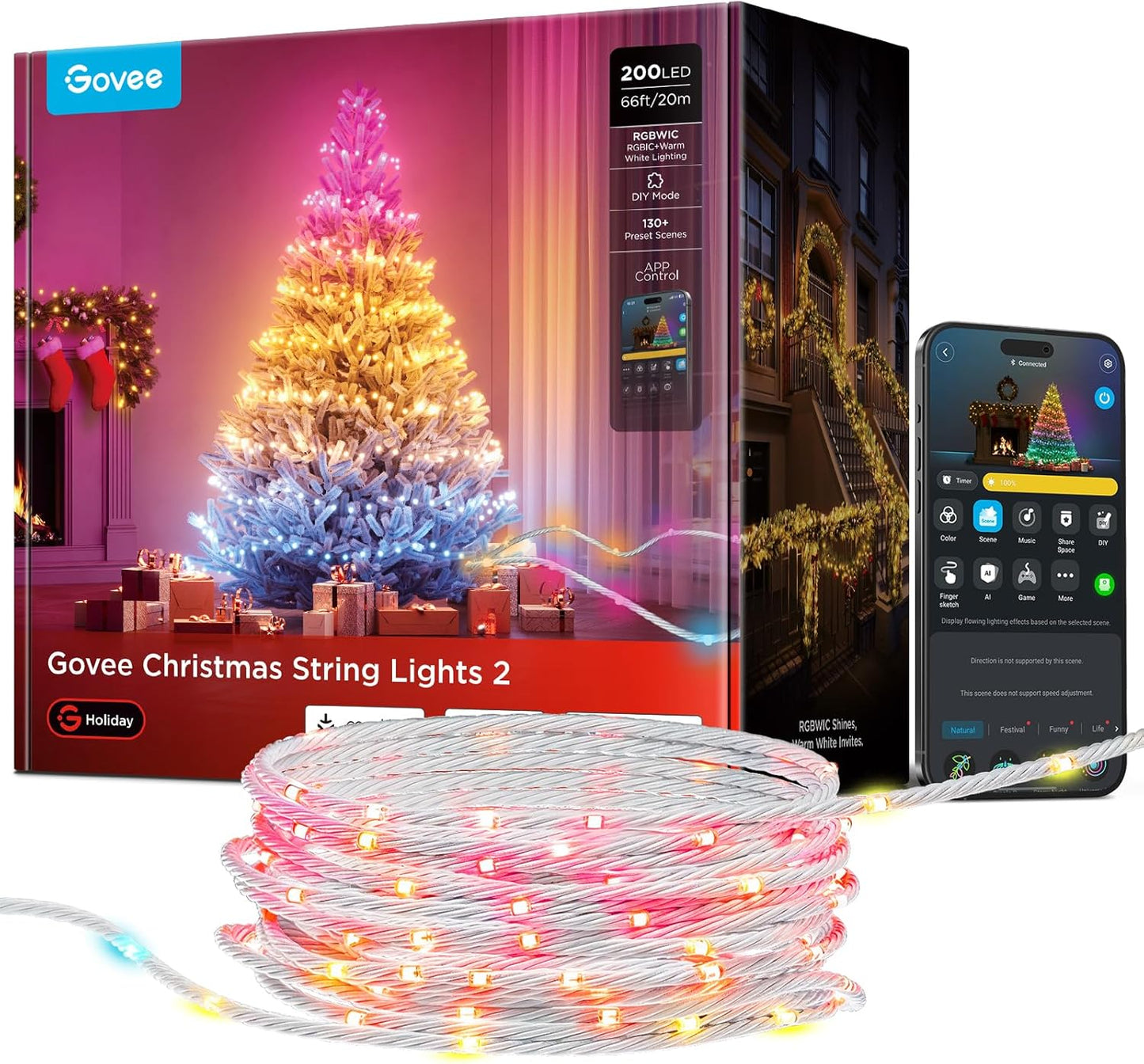 Govee Christmas Lights 66FT 200LEDs with Smart Control Features