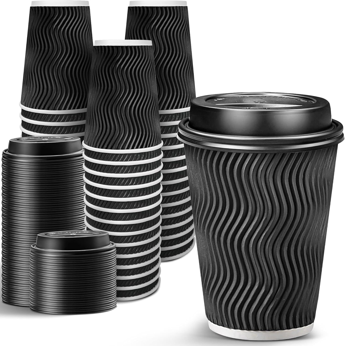 100 Pack 12 oz Disposable Coffee Cups with Lids - Hot Beverage Essentials