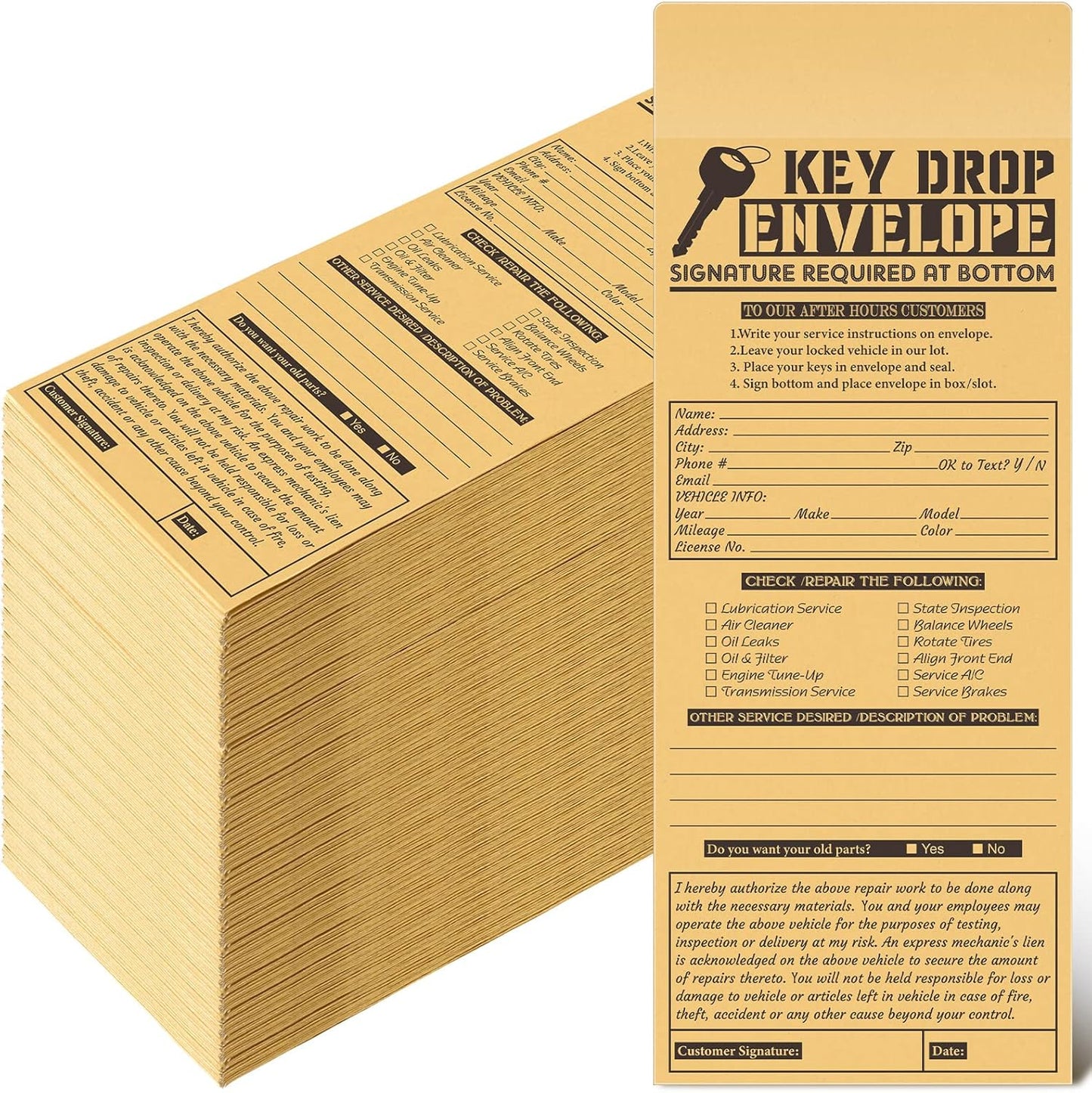 Geyee 500 Pcs Drop Key Envelopes for Auto Repair Shops and Mechanics
