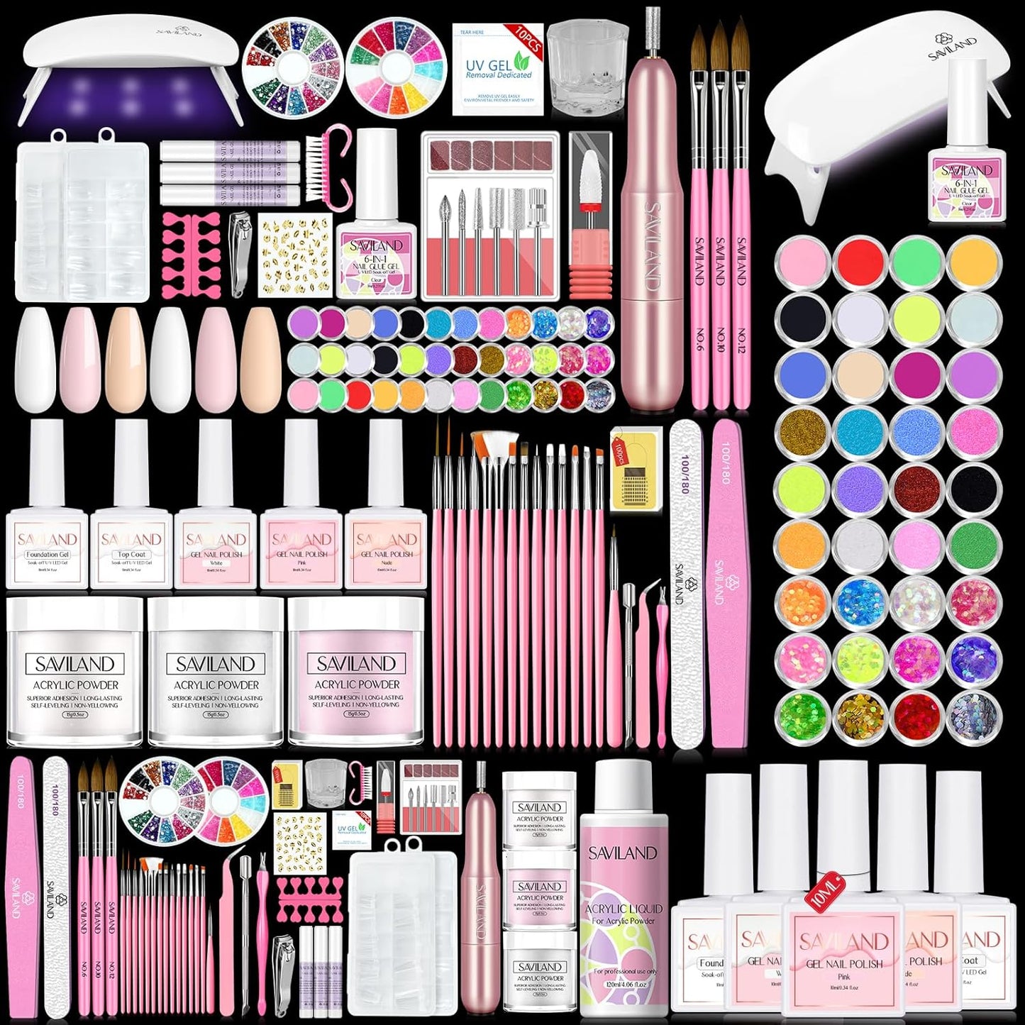 Saviland Acrylic Nail Kit with Drill for Home DIY Nail Art