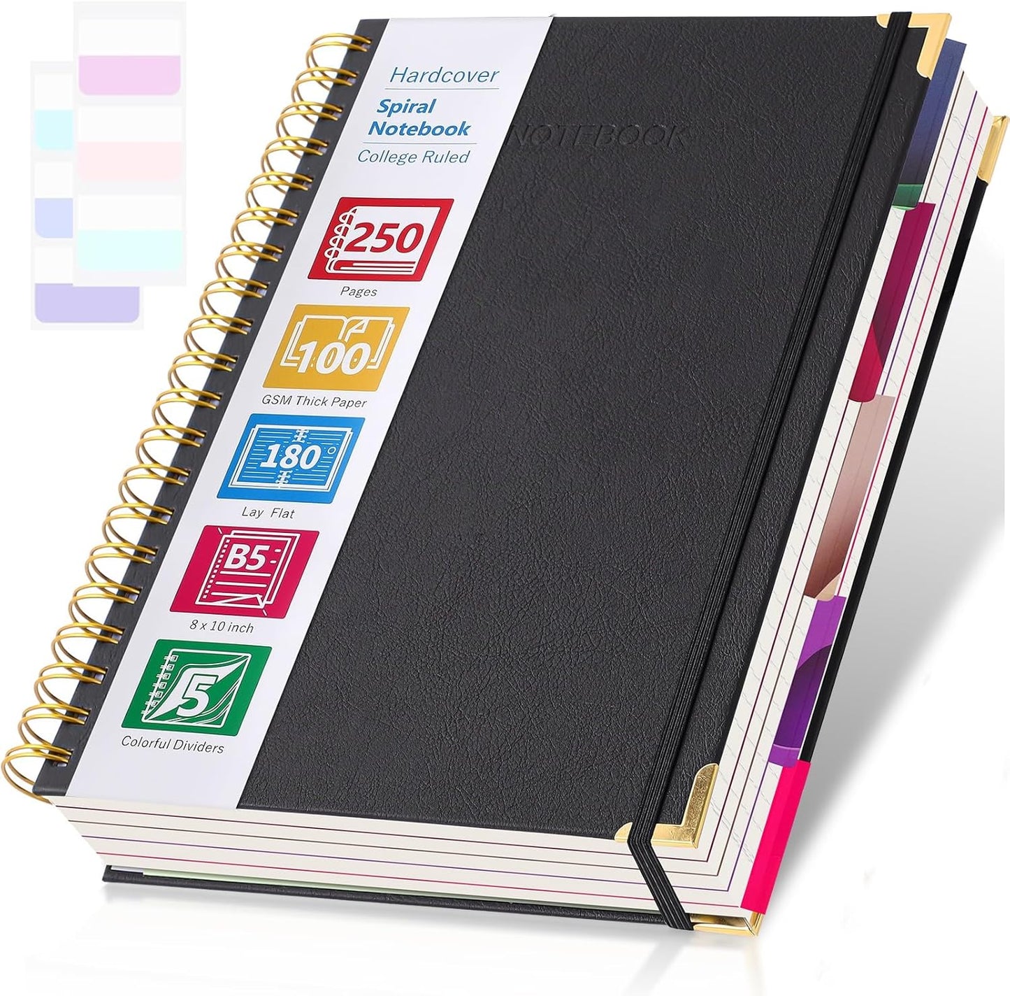 5-Subject Spiral Notebook for Work & School, Stylish B5 Leather Journal by Amanple