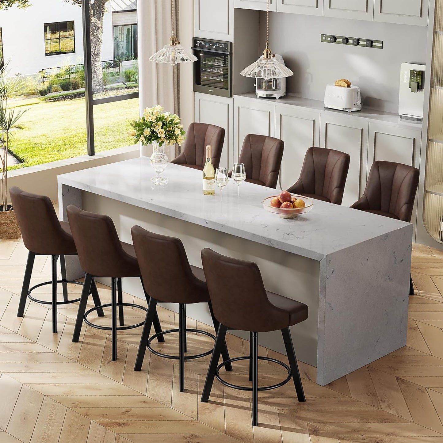 Swivel Bar Stools with Backs for Kitchen Island, Set of 8