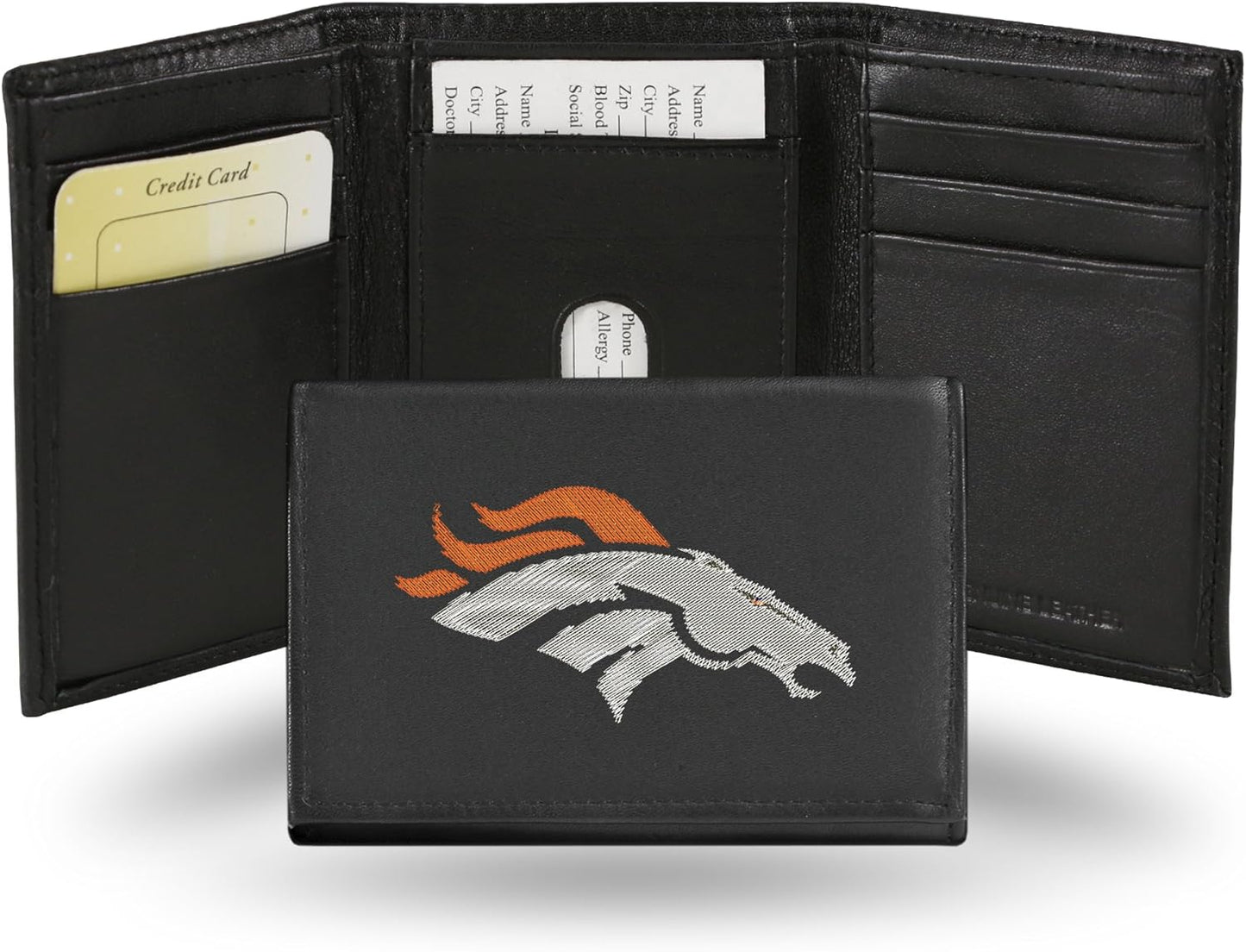 NFL Embroidered Genuine Leather Tri-fold Wallet for Fans