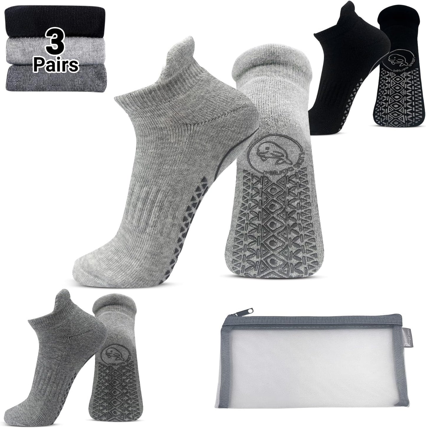 Non-Slip Yoga Socks Set - Breathable & Grippy - 3 Pairs