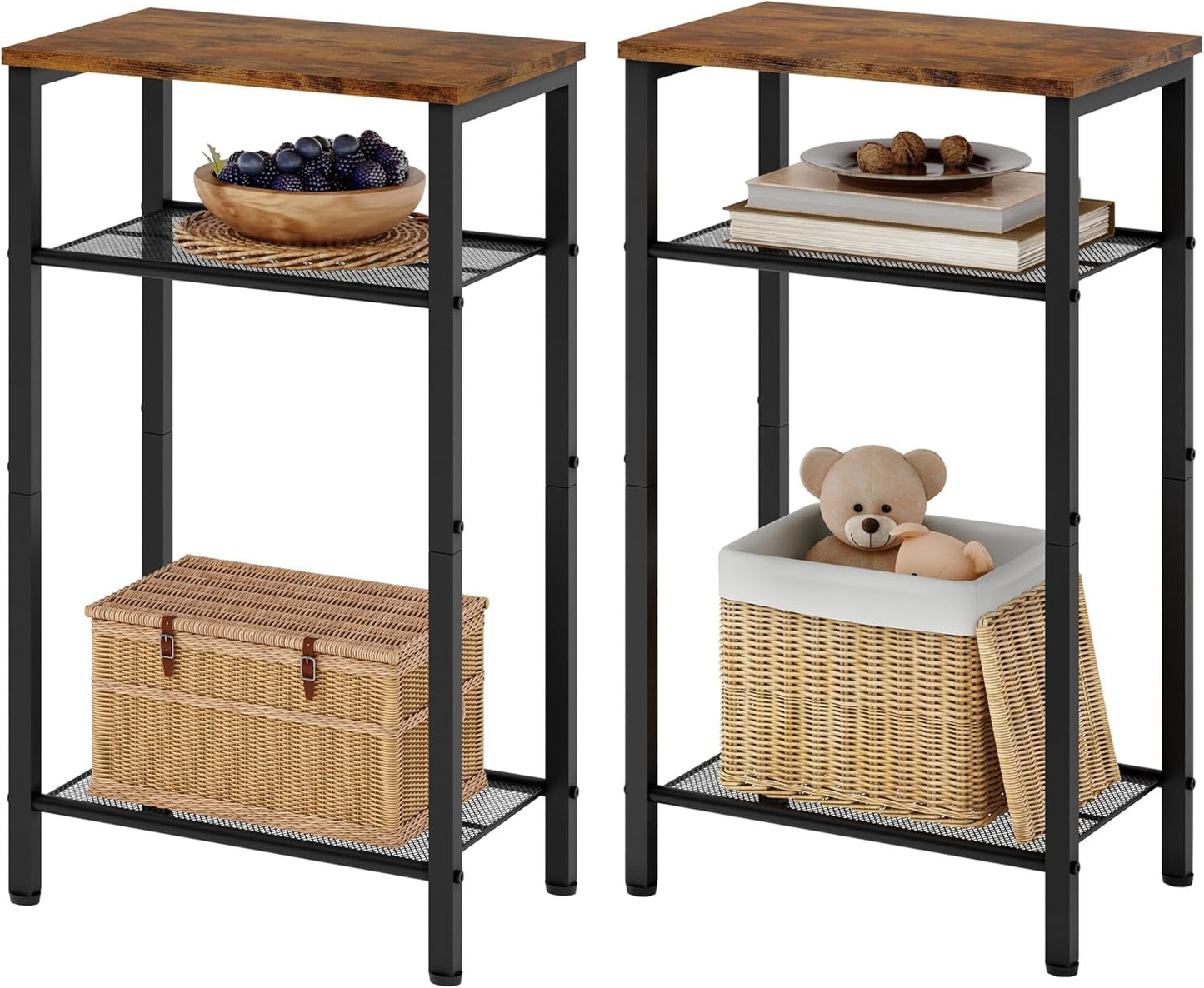 Rustic Brown 3 Tier End Table Set for Living Room and Bedroom