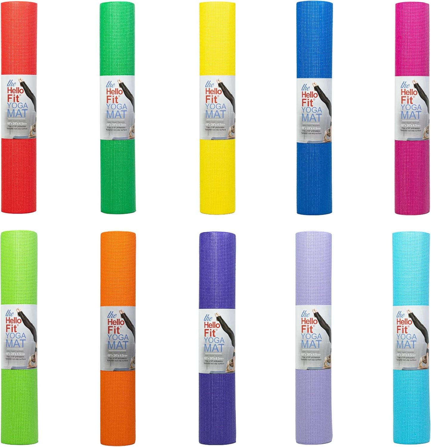 Hello Fit 10-Pack Yoga Mats for Non-Slip Exercise and Fitness