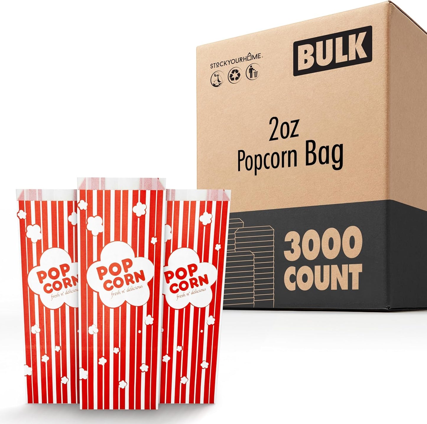 Popcorn Bags 3000 Pack 2 oz Red and White Striped Grease Resistant