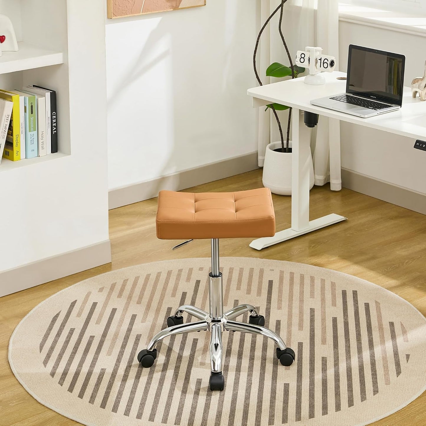 Adjustable Height Office Stool with Wheels for Comfort and Style