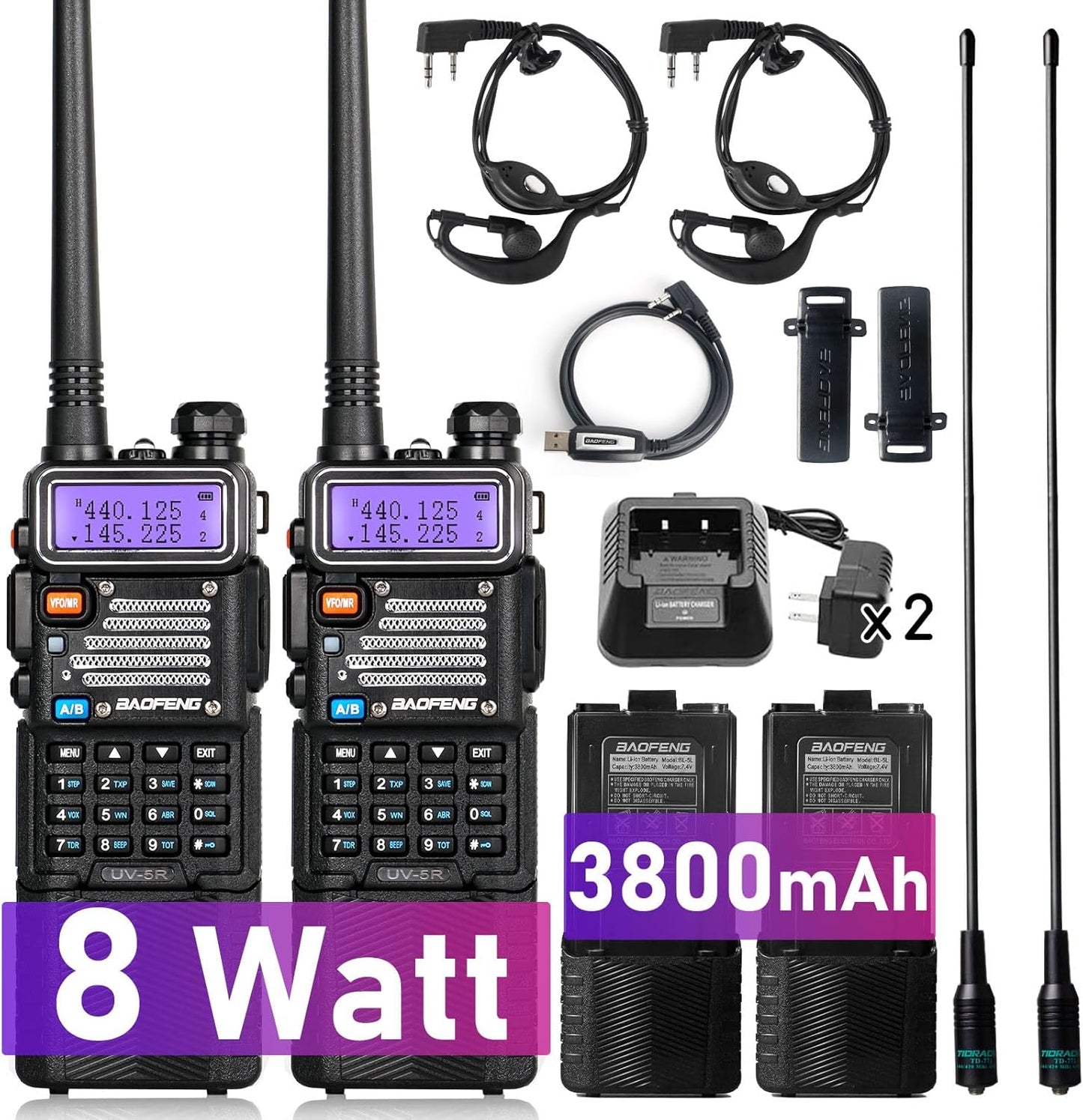 BaoFeng UV-5R Radio High Power 8 Watt Handheld Walkie Talkie