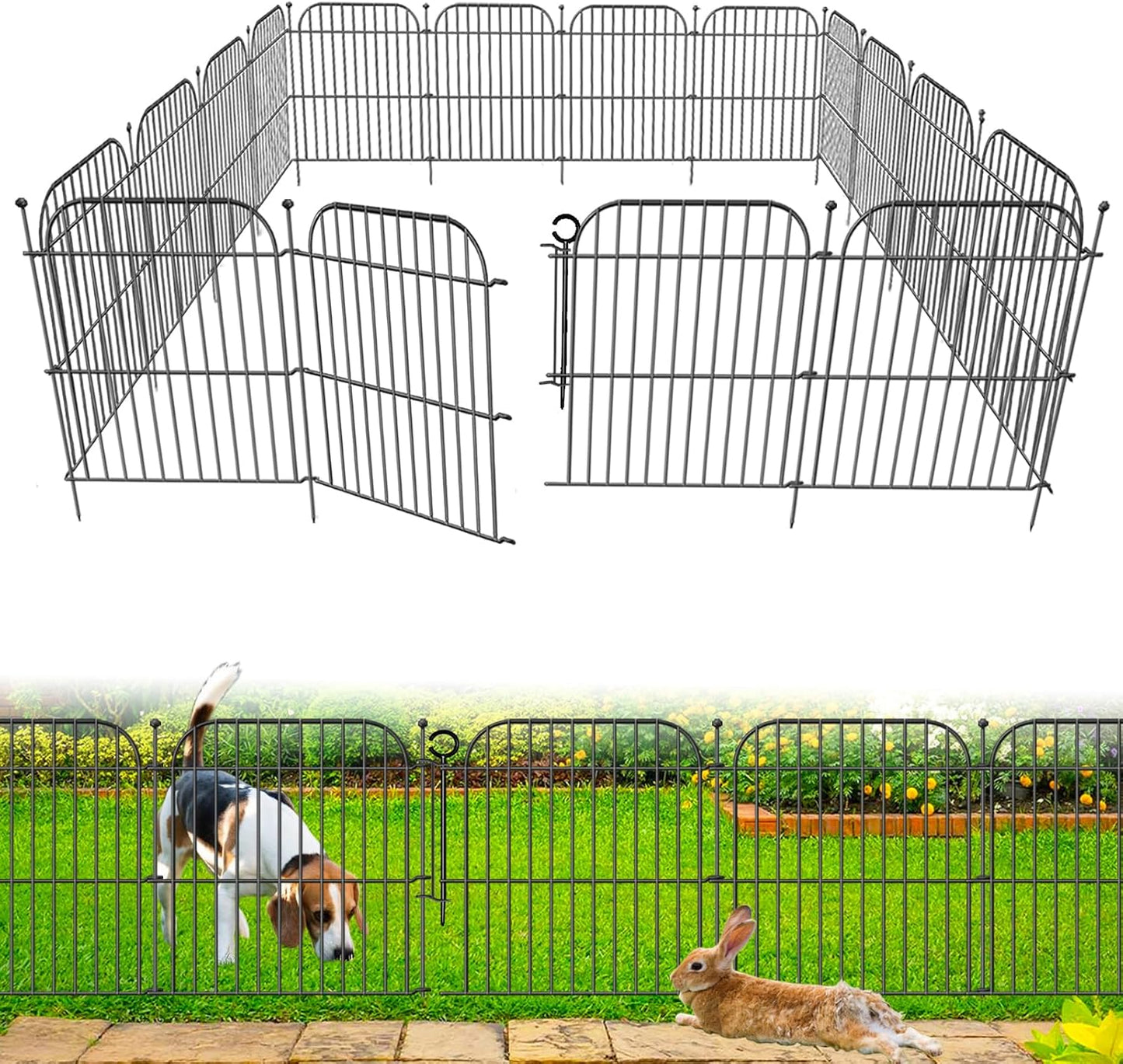 10 Panels No Dig Decorative Garden Fence with Gate for Pets
