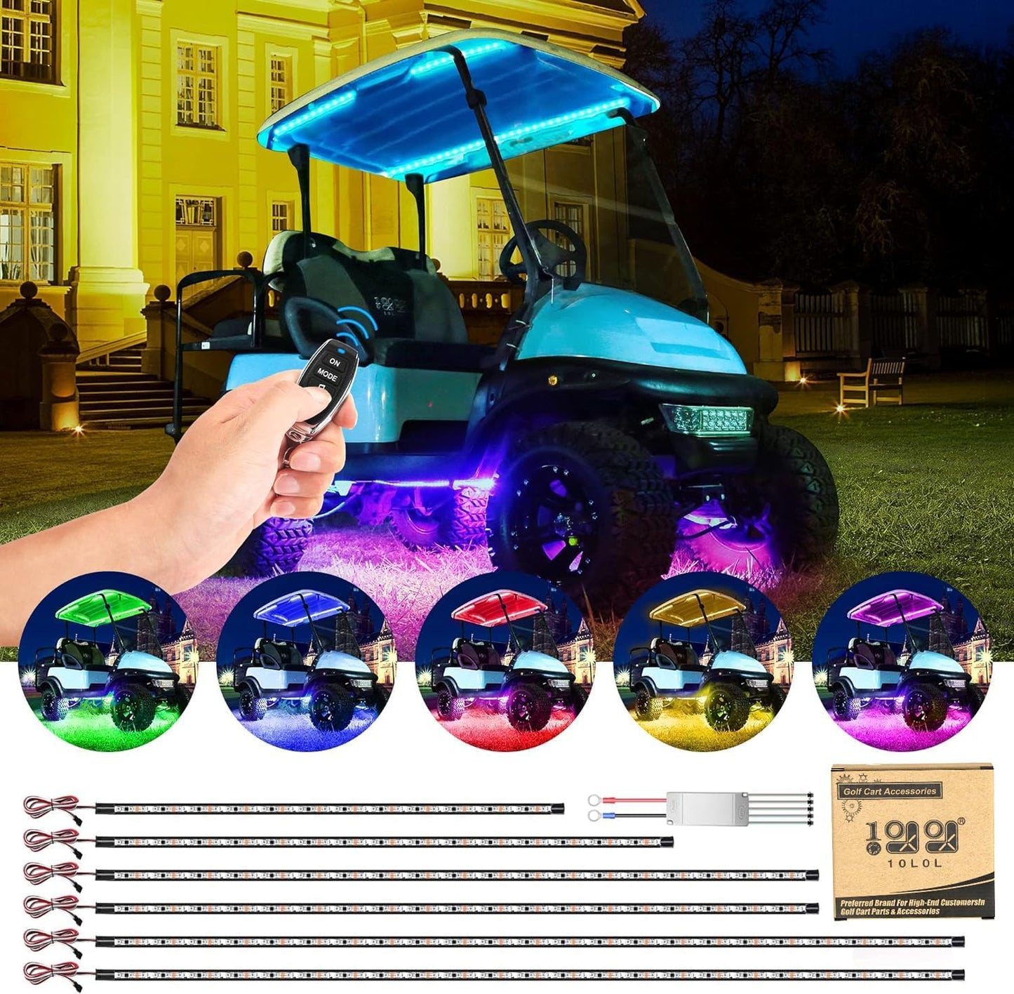 10L0L Golf Cart LED Underglow Kit with 24 Dynamic Modes