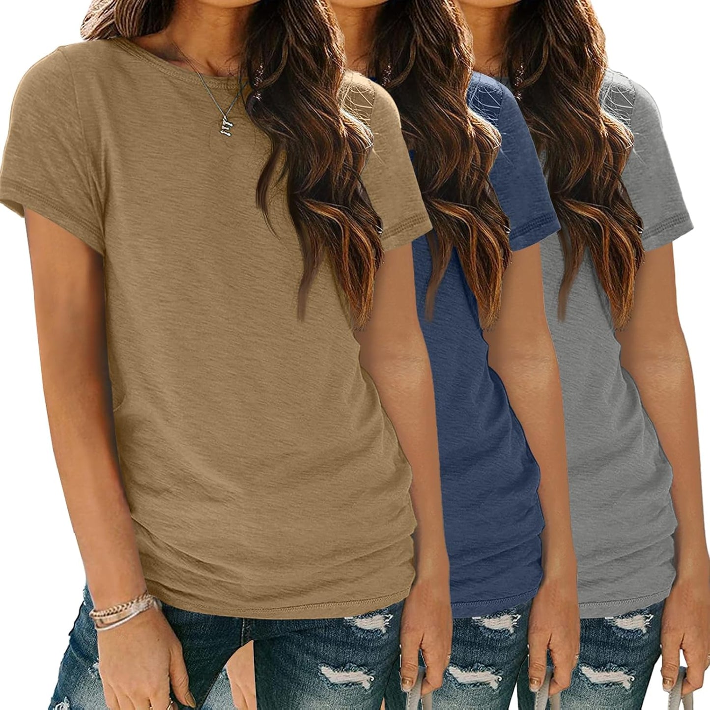 Womens 3 Pack T-Shirts Short Sleeve Summer Tops for Casual Style