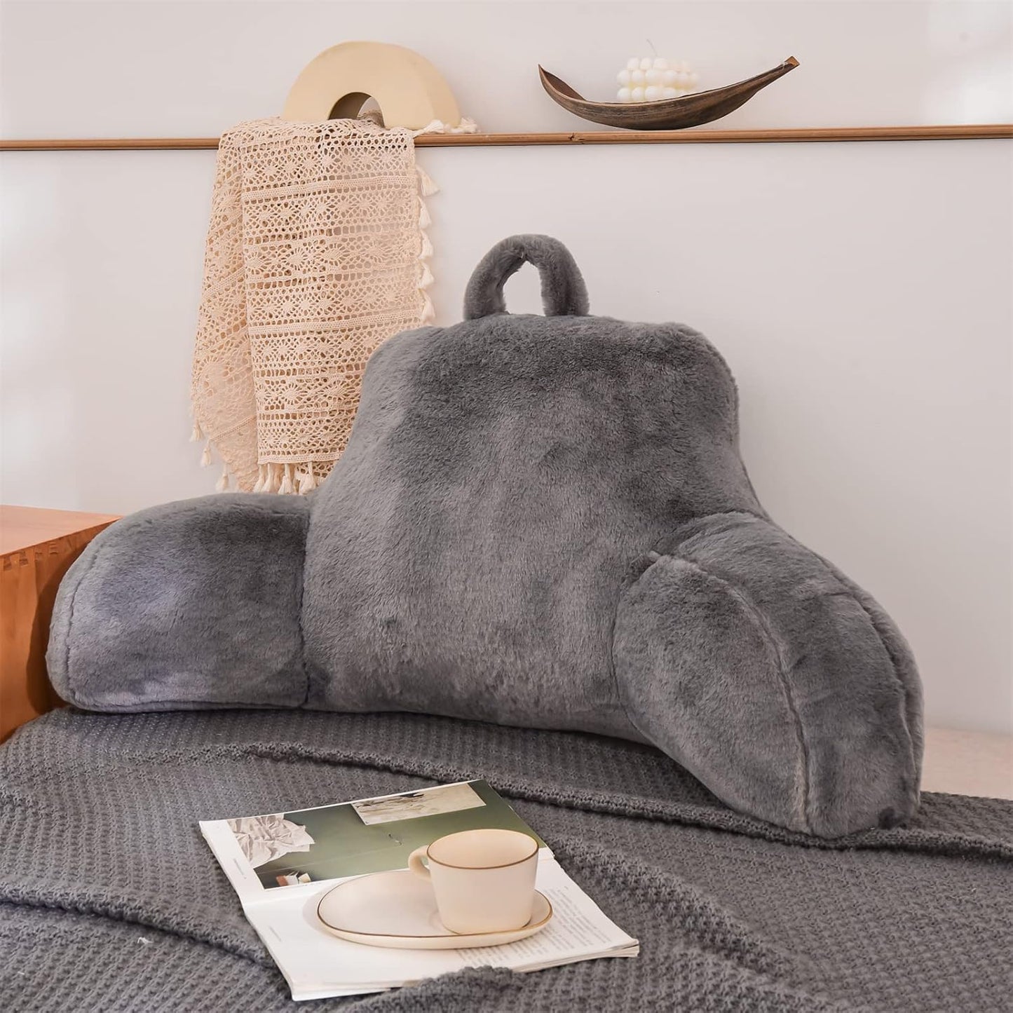 Faux Fur Reading Pillow Bed Wedge for Ultimate Comfort