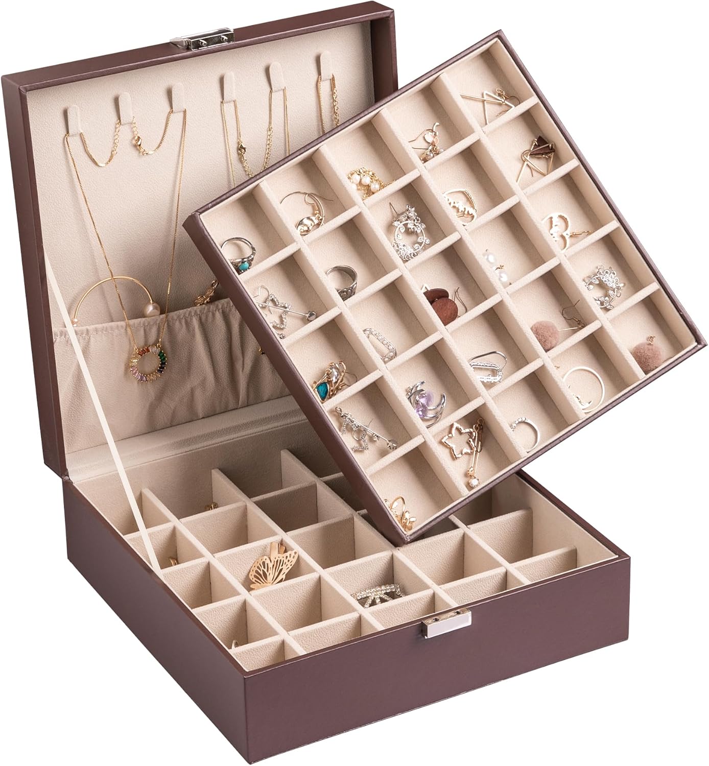 Frebeauty Earring Organizer Jewelry Box with 50 Slots and Hooks